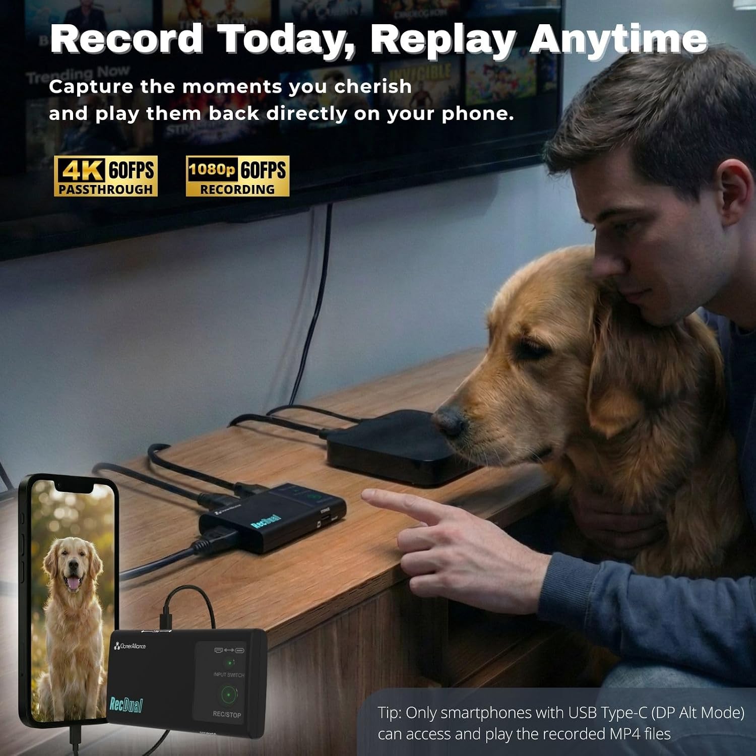 RecDual Dongle, Mini Standalone Dual-Input 1080p@60fps Video Recorder with 4K@60fps Passthrough