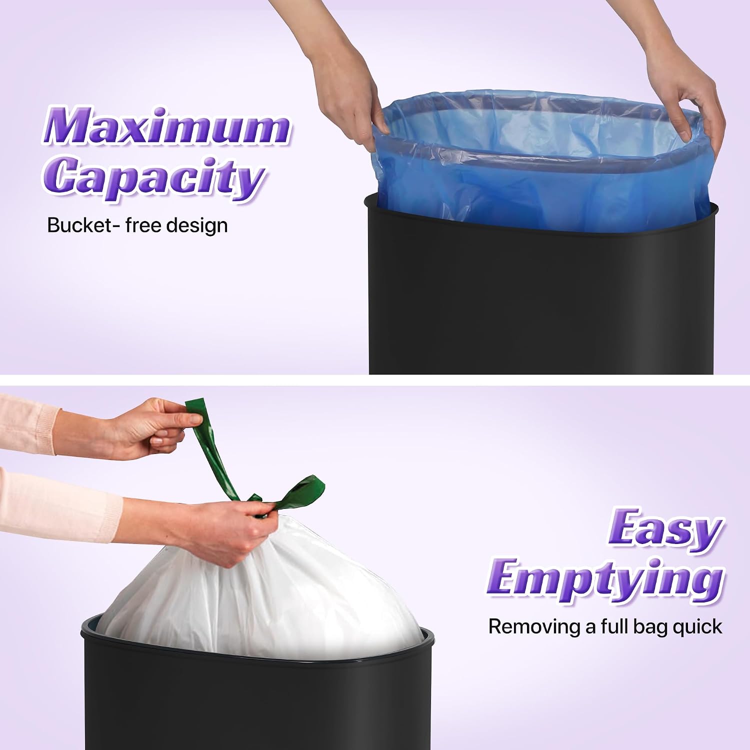 13 Gallon Touch-Free Automatic Stainless-Steel Trash Can Garbage Can Metal Trash Bin with Lid for Kitchen Living Room Office Bathroom, Electronic Motion Sensor Automatic Closure & Opening