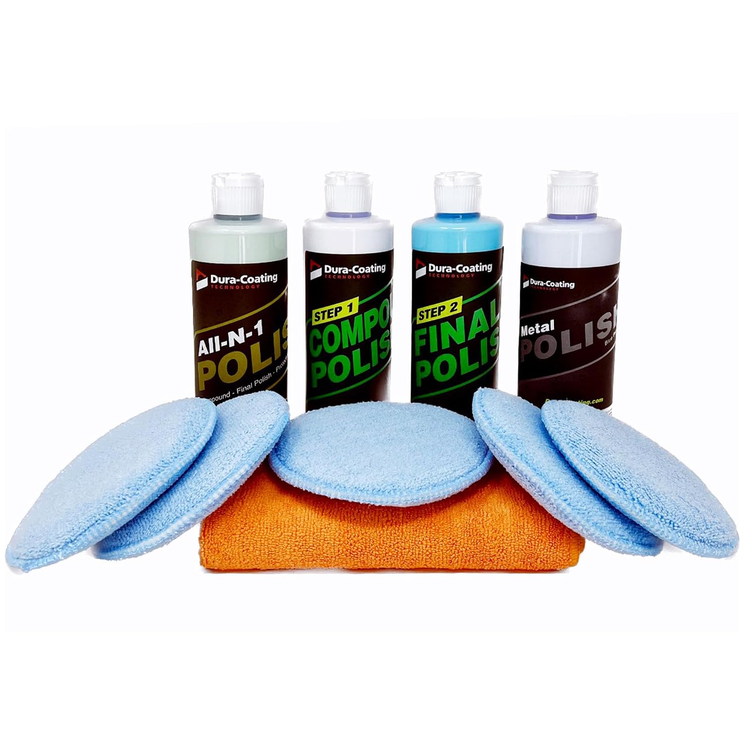 Dura-Coating Total Polish Package - Complete Car Care Polishing Set- 16 oz Blue Premium Metal Polish, Step 1 Compound, Step 2 Final Polish