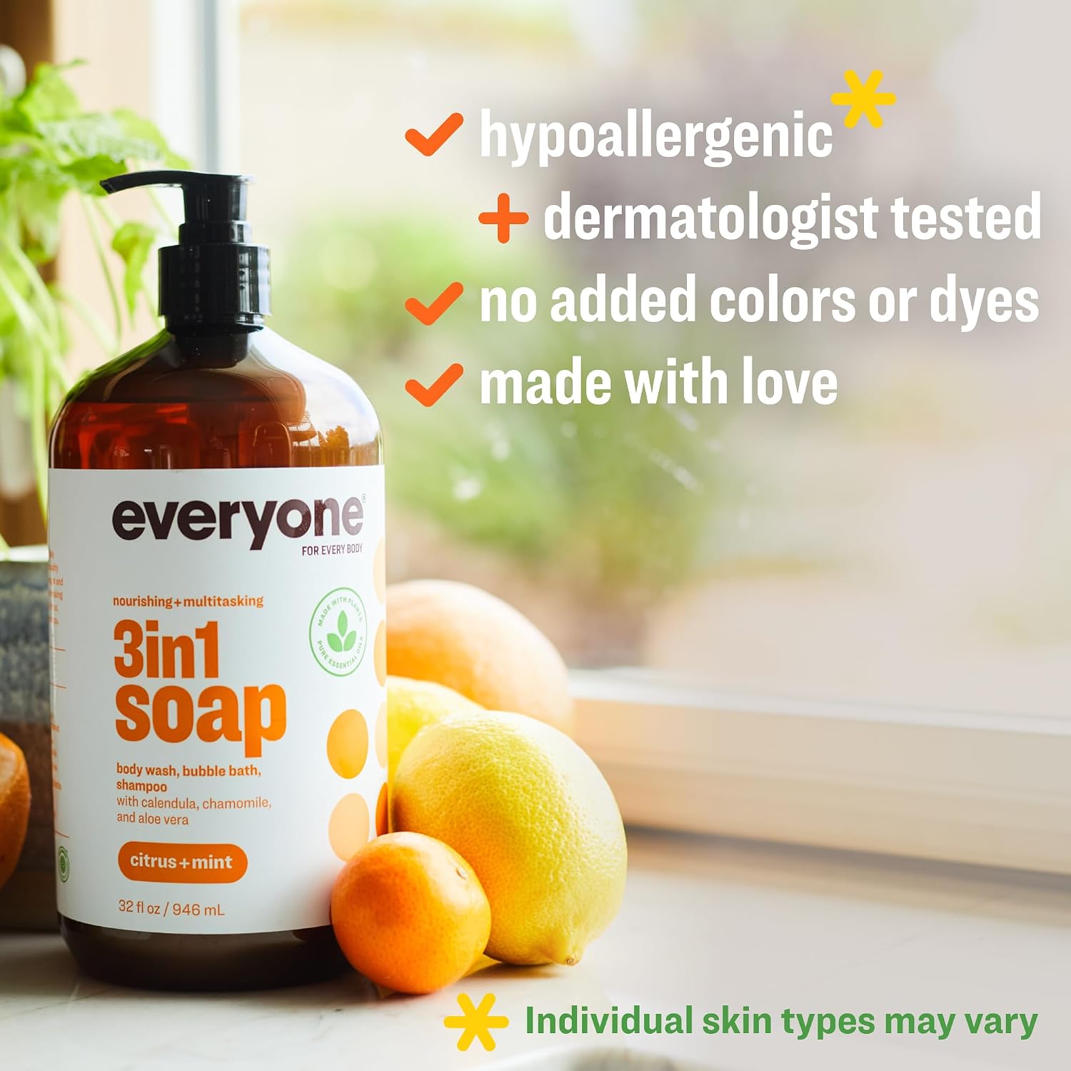 Everyone 3-in-1 Soap Body Wash Bubble Bath Shampoo Coconut Lemon 32oz 2pk | Natural essential oil formula | body wash | shampoo | bubble bath in one | coconut lemon scent | bulk value 2-pack