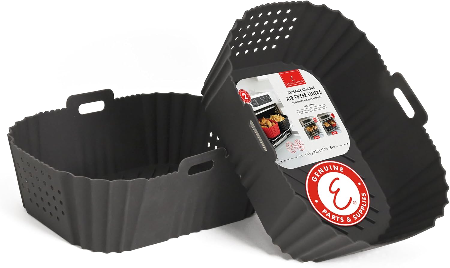Reusable Silicone Air Fryer Liners for Emeril Lagasse Air Fryer Oven – Non-Stick Reusable Air Fryer Basket Liners – Dishwasher Safe – 9 x 7 x 3 Inch – 2 Pack – Black