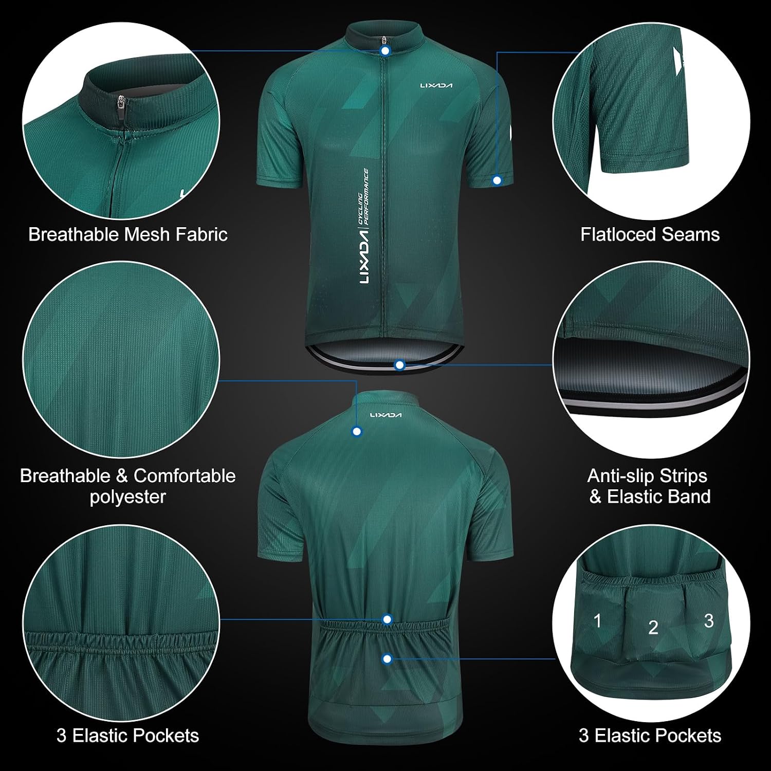 Lixada Men's Cycling Jersey Short Sleeve with Padded Shorts Quick-Dry Summer Short Bike Clothing Bicycle Shirts Pants Set