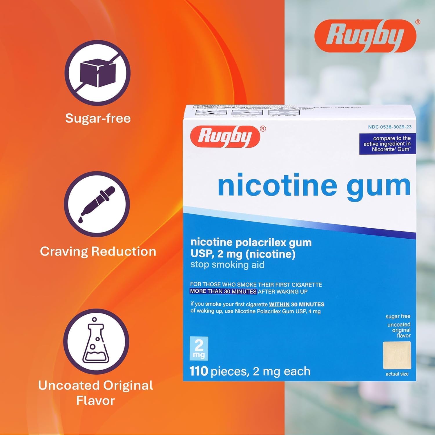 Nicotine Gum 2mg Sugar Free Original Generic for Nicorette 110 Pieces per Box Pack of 4 Total 440 Pieces
