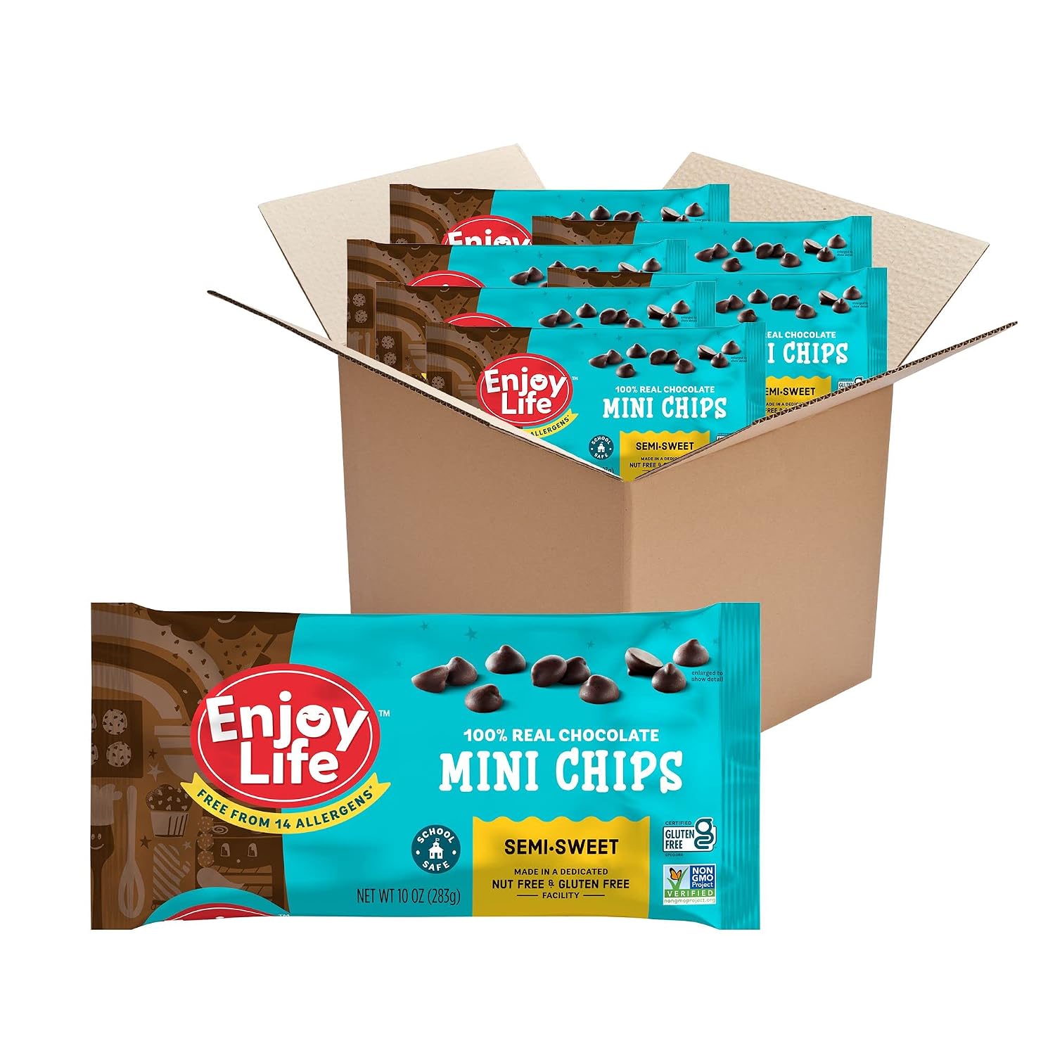 Enjoy Life Semi-Sweet Mini Chocolate Chips, Baking Chocolate Chips Bundle, Vegan, Dairy Free, Gluten Free, Nut Free, Kosher, Soy Free Allergy Friendly