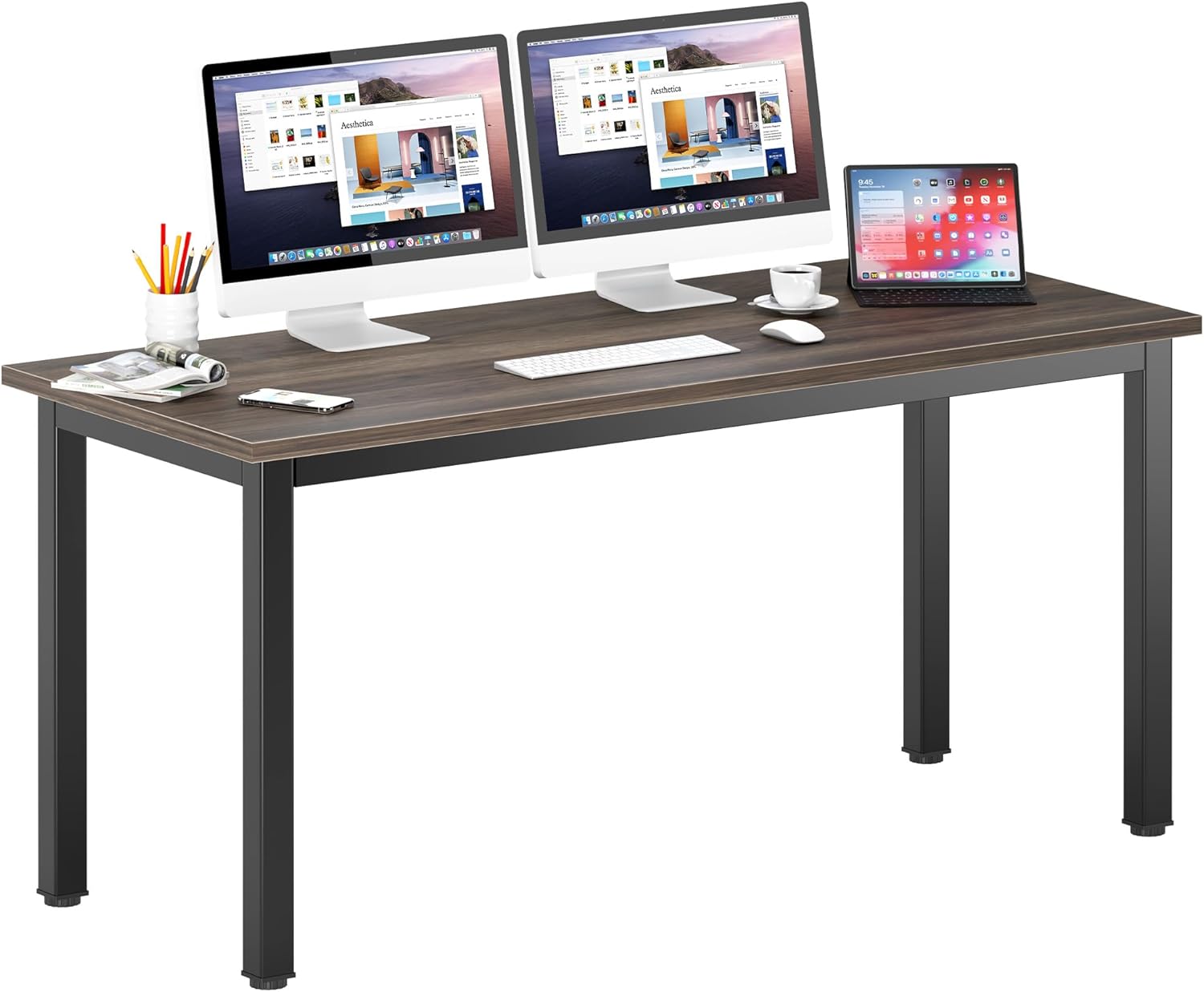 DlandHome 47 inches Medium Computer Desk for Bedroom, Retro