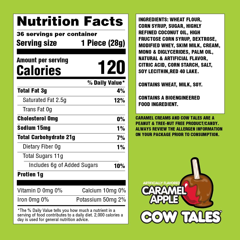 Goetze's Candy Caramel Apple Cow Tales, 2.25 lb 36ct Canister | Chewy Caramel Apple and Smooth Cream Filling, Delicious Treats Fresh from the Factory