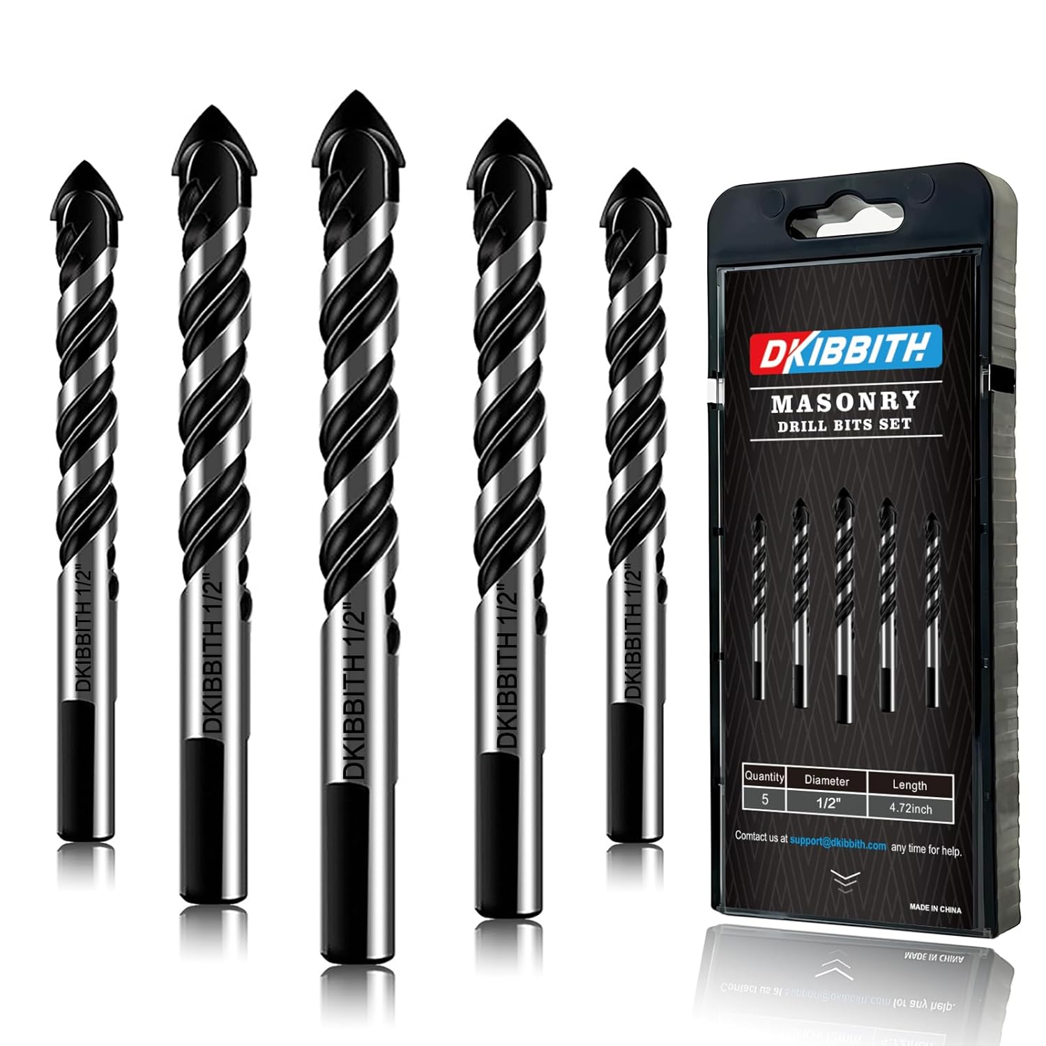 10-Piece Masonry Drill Bit Set for Concrete Tile Glass Ceramic Brick, 1/8 to 1/2 Inch Drilling Bits with Triangle Handle