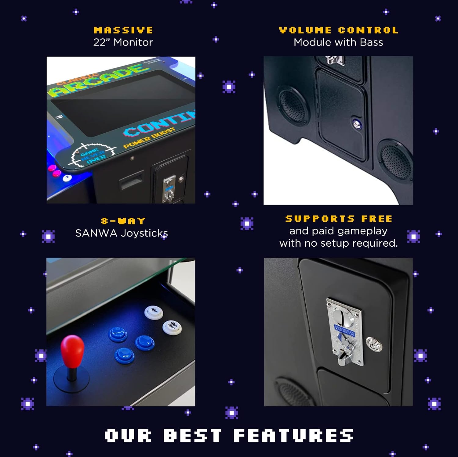 Creative Arcades Full Size Commercial Grade Cocktail Arcade Machine | 2 Player | 412 Games | 22" LCD Screen | Square Glass Top | LED | 2 Sanwa