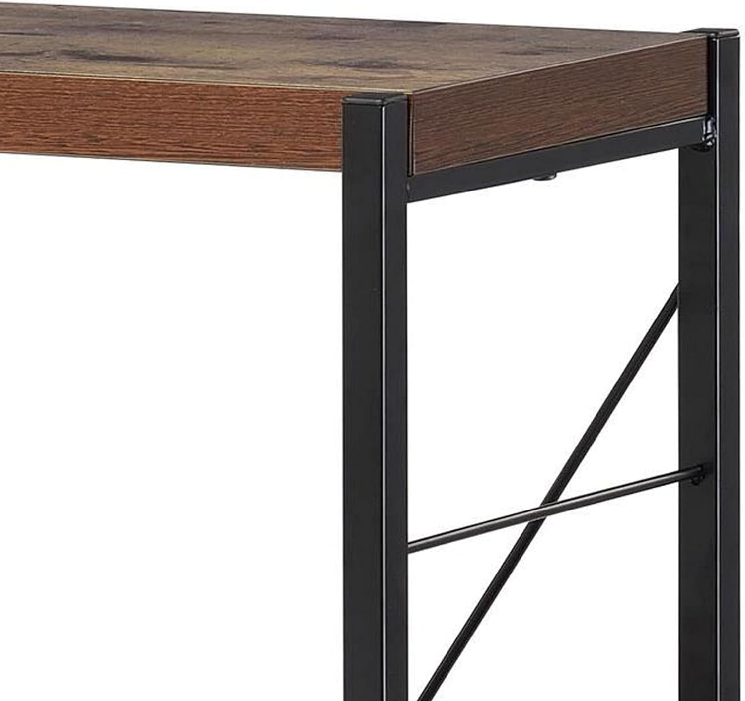 Benjara Four Tiered Metal Framed Wooden Bookshelf, Brown and Black