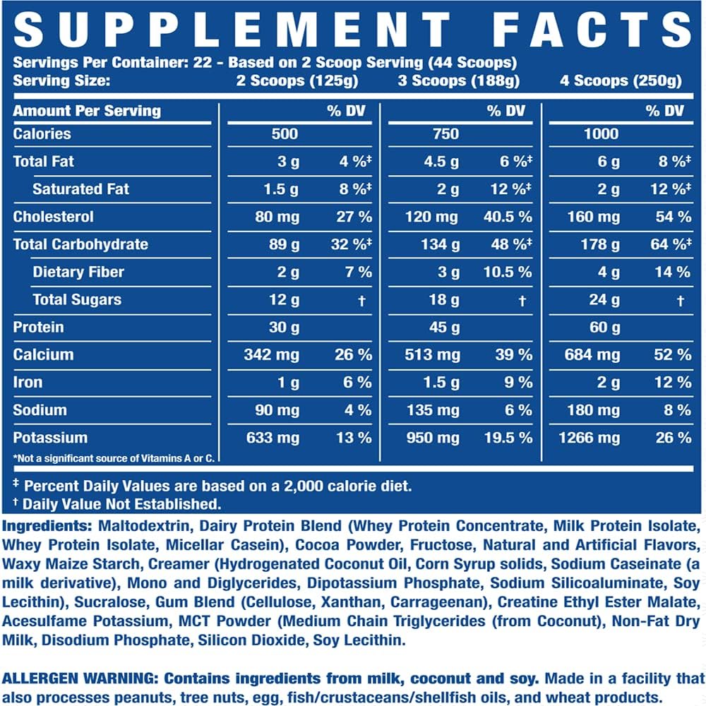 Ronnie Coleman Signature Series King Mass XL Protein Powder, Weight and Muscle Gainer, 60g Protein, 180g Carbohydrates, 1, 000+ Calories Per Serving