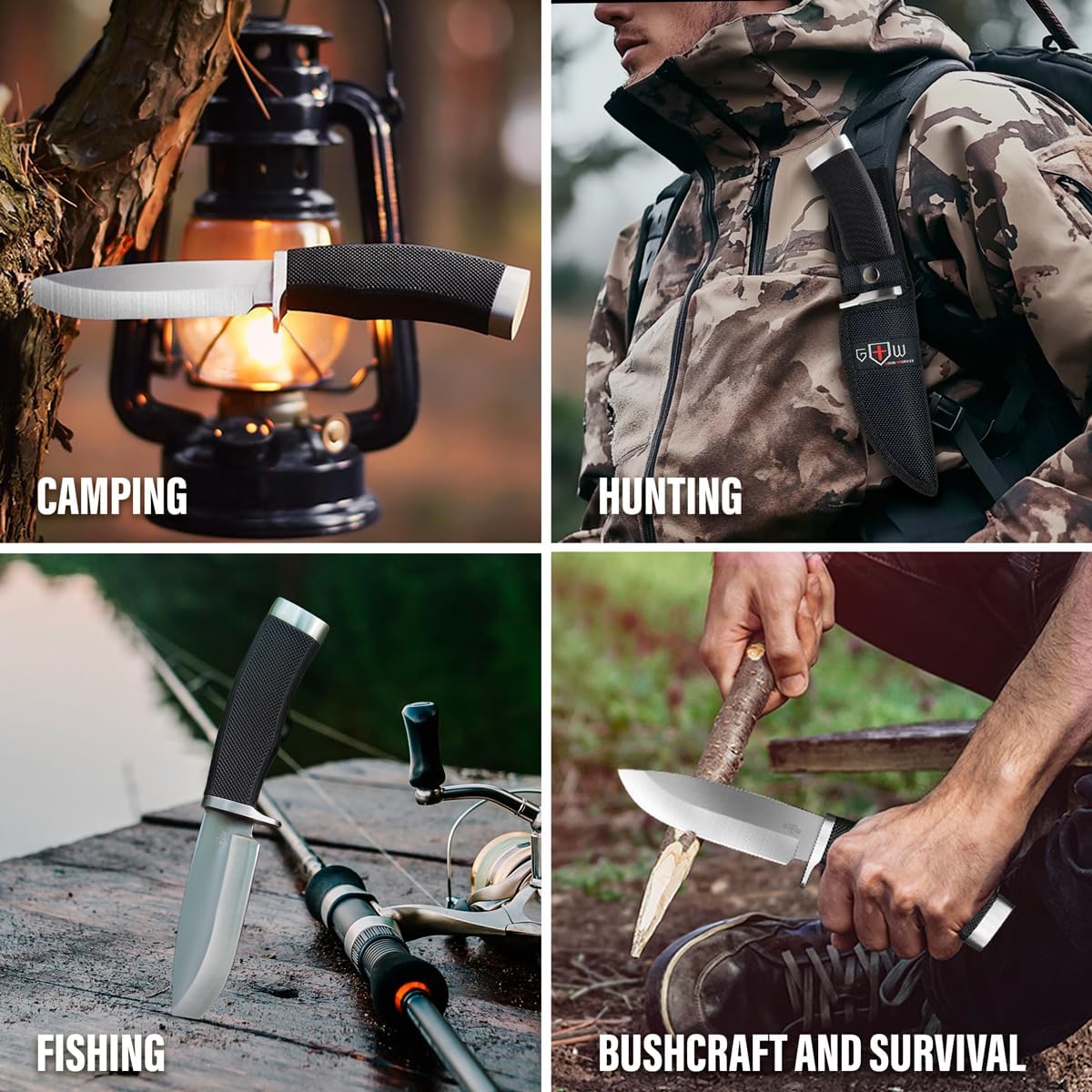 Hunting Knife with Sheath Survival Knives for Men - Best Tactical Camping Hunting Hiking Knife - Bushcraft Field Gear Accessories Tool - Fixed Blade