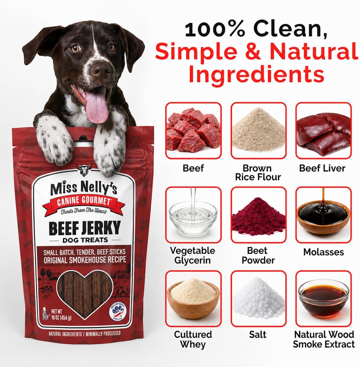 Miss Nelly's- All Natural Beef Jerky Dog Treats Made in USA Only, 16 oz Bag