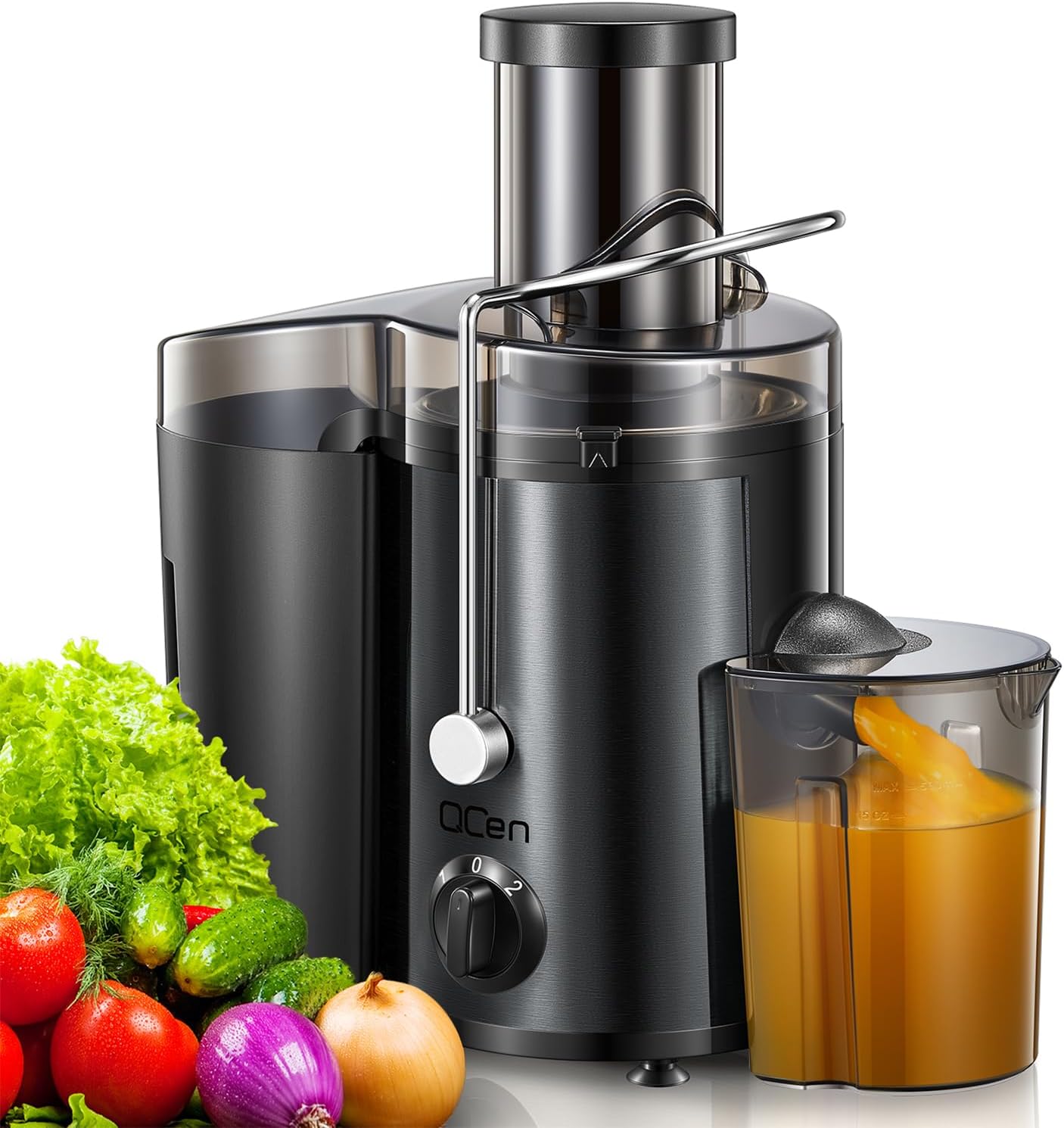QCen Juicer Machine 500W Centrifugal Juicer with Extra Wide Feed Chute