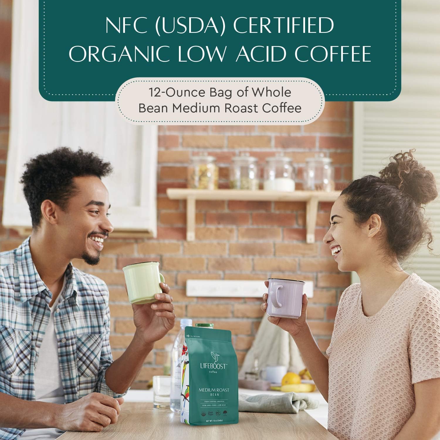 Lifeboost Organic Coffee Beans Medium Roast - Low Acid Single Origin Non-GMO Organic Whole Bean Coffee - Third Party Tested For Mycotoxins &