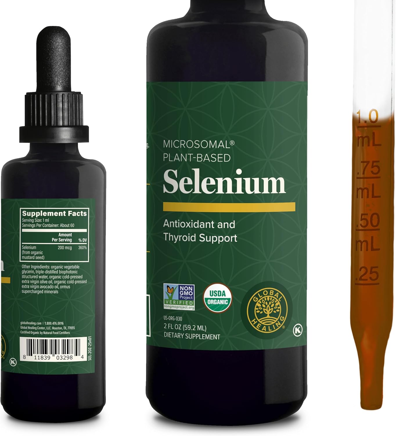 Selenium 200mcg- Selenium Supplement Drops Thyroid & Immune Support(2oz) | Global Healing Selenium Supplement-Similar to Selenium 200mcg Capsules