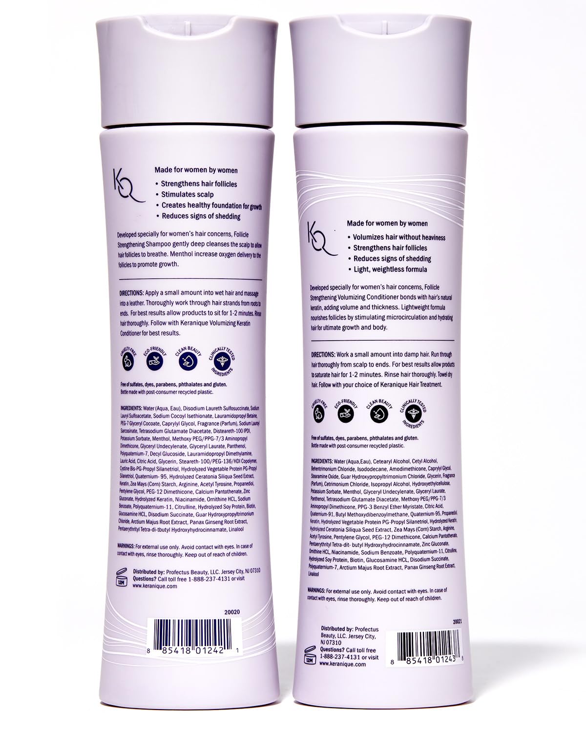 Keranique Volumizing Shampoo & Conditioner Set for Hair Repair, Growth & Thinning Hair Support – Keratin, Biotin, Menthol & Niacinamide, Lightweight Strengthening Formula - Keratin Amino Complex™