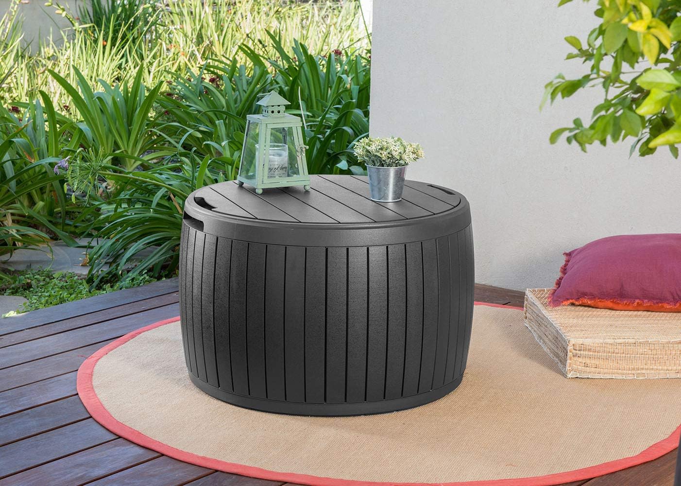 Keter Circa Outdoor Storage Deck Box, 37 Gallon, Brown | Doubles as Ottoman Chair or Side Table, Resin Seating for Garden, Pool & Patio