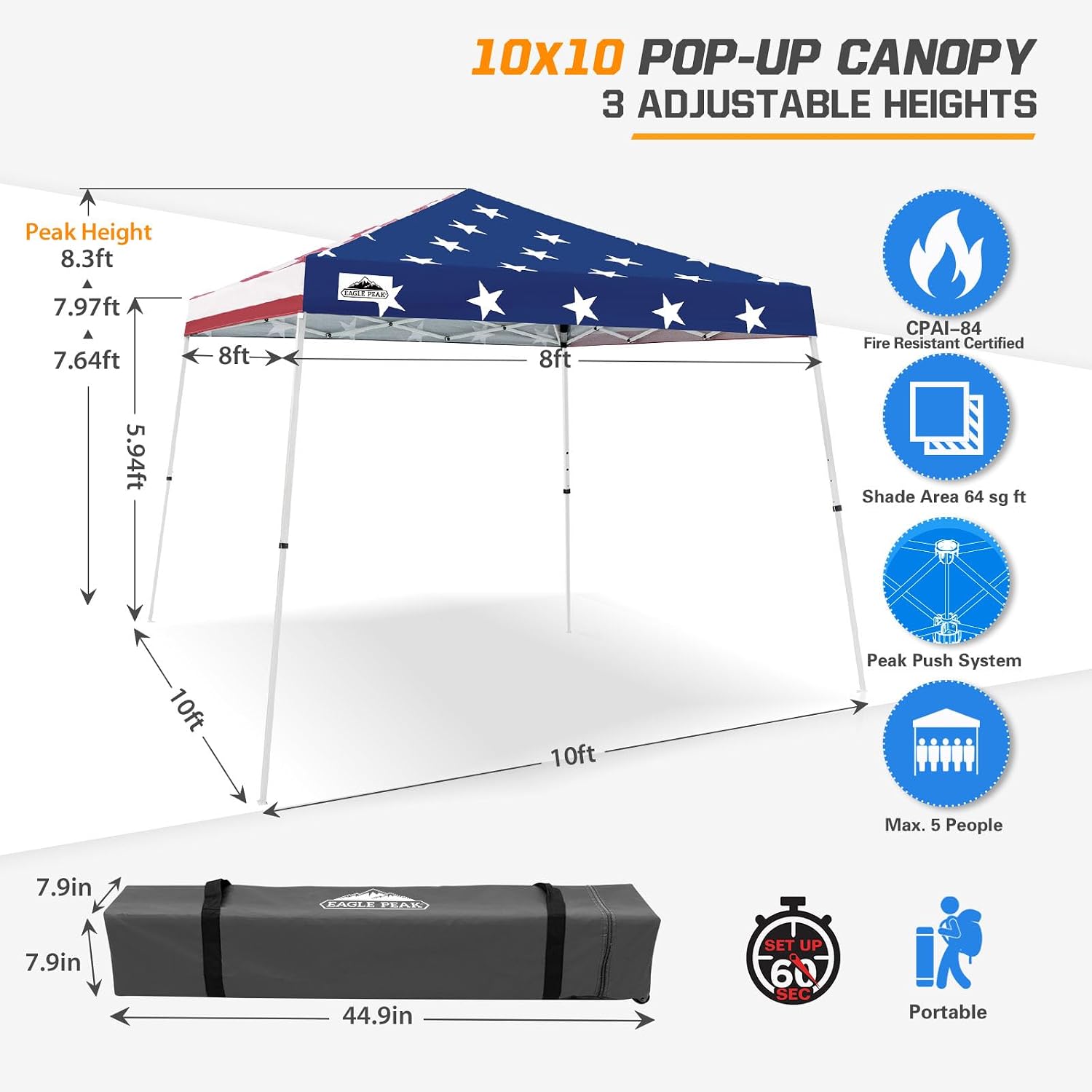 EAGLE PEAK 10x10 Slant Leg Pop Up Canopy Tent, Blue