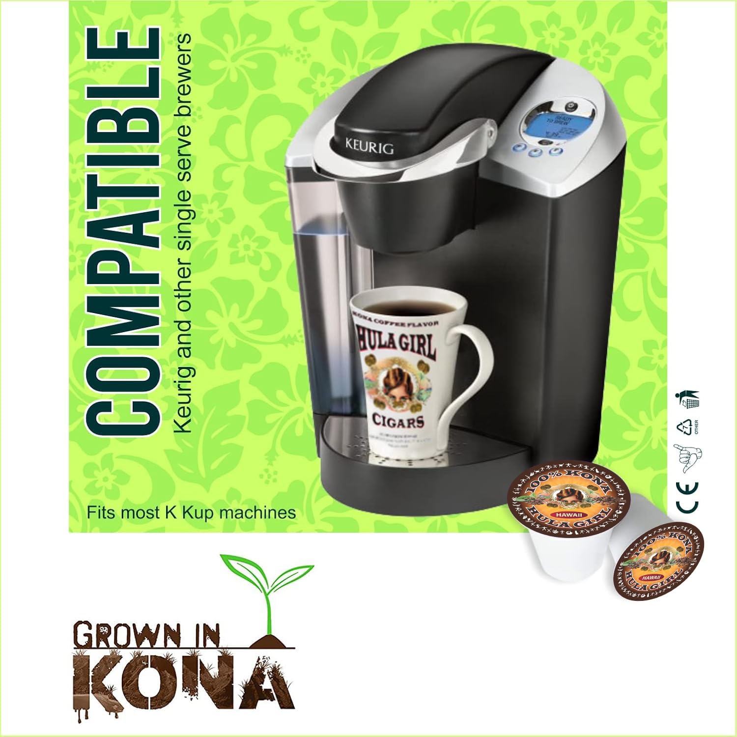 Hula Girl 100% Kona Coffee, Single Serve for Keurig K-Cup Brewers, Medium Roast, Works in the New K2