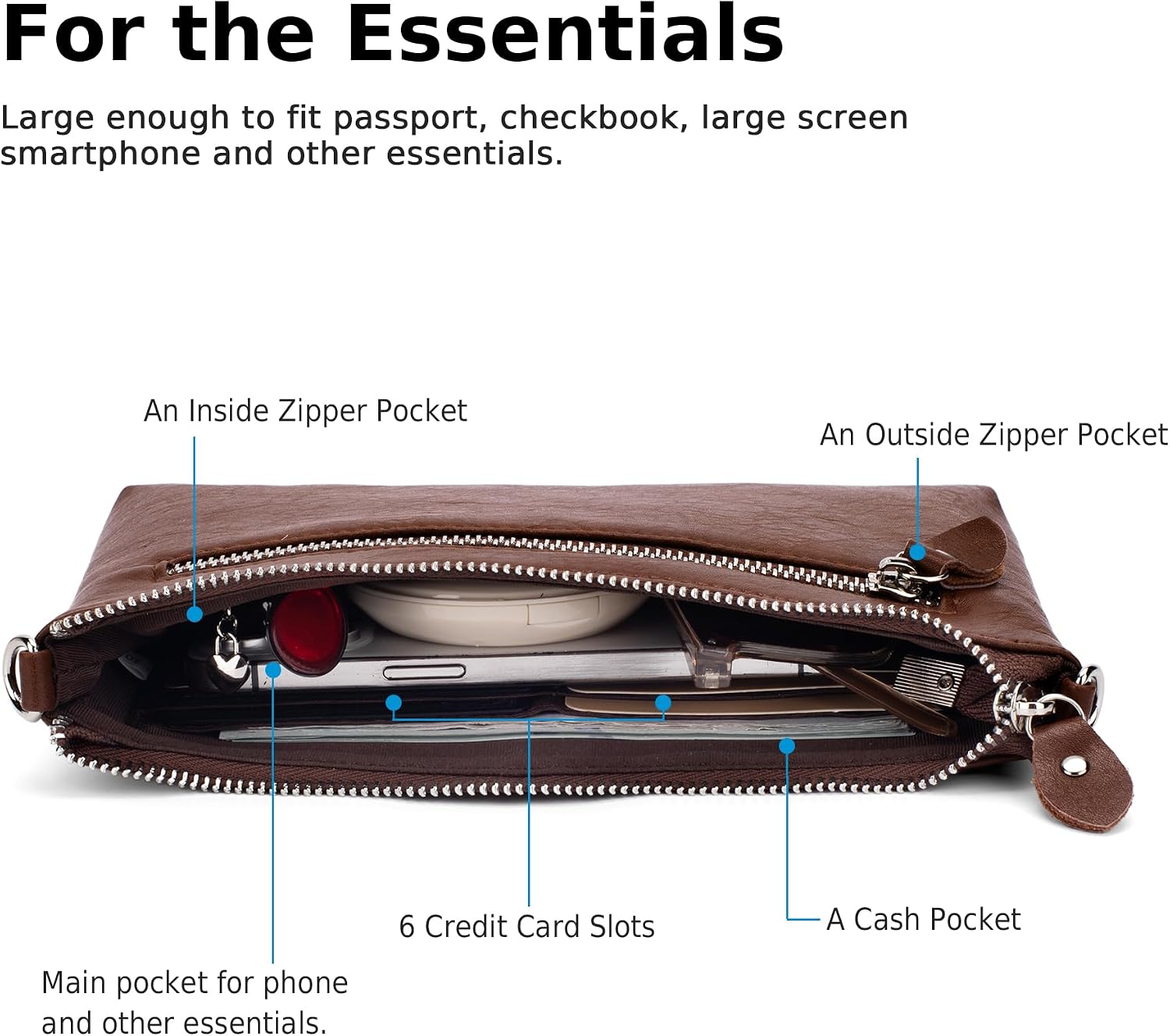 befen Genuine Leather Small Crossbody Bags for Women Wristlet Wallet Purses | Real Leather, RFID Blocking Card Slots, Wristlet Strap, Clutch Purse, Fit iPhone 17 Pro Max, Leather Handbags