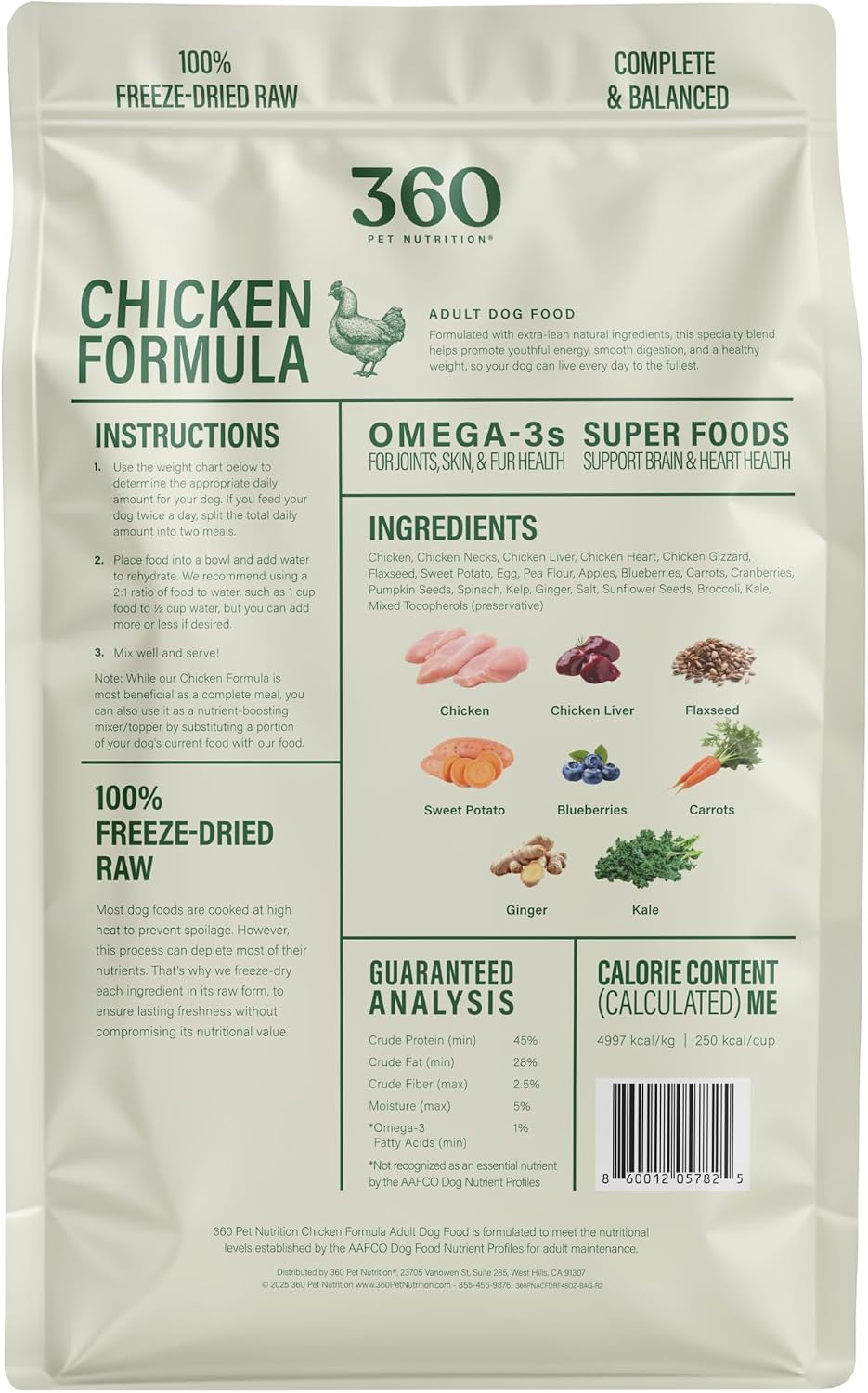 360 Pet Nutrition Freeze-Dried Raw Dog Food – Multi-Protein with Beef, Chicken, Fish, Liver & Organs