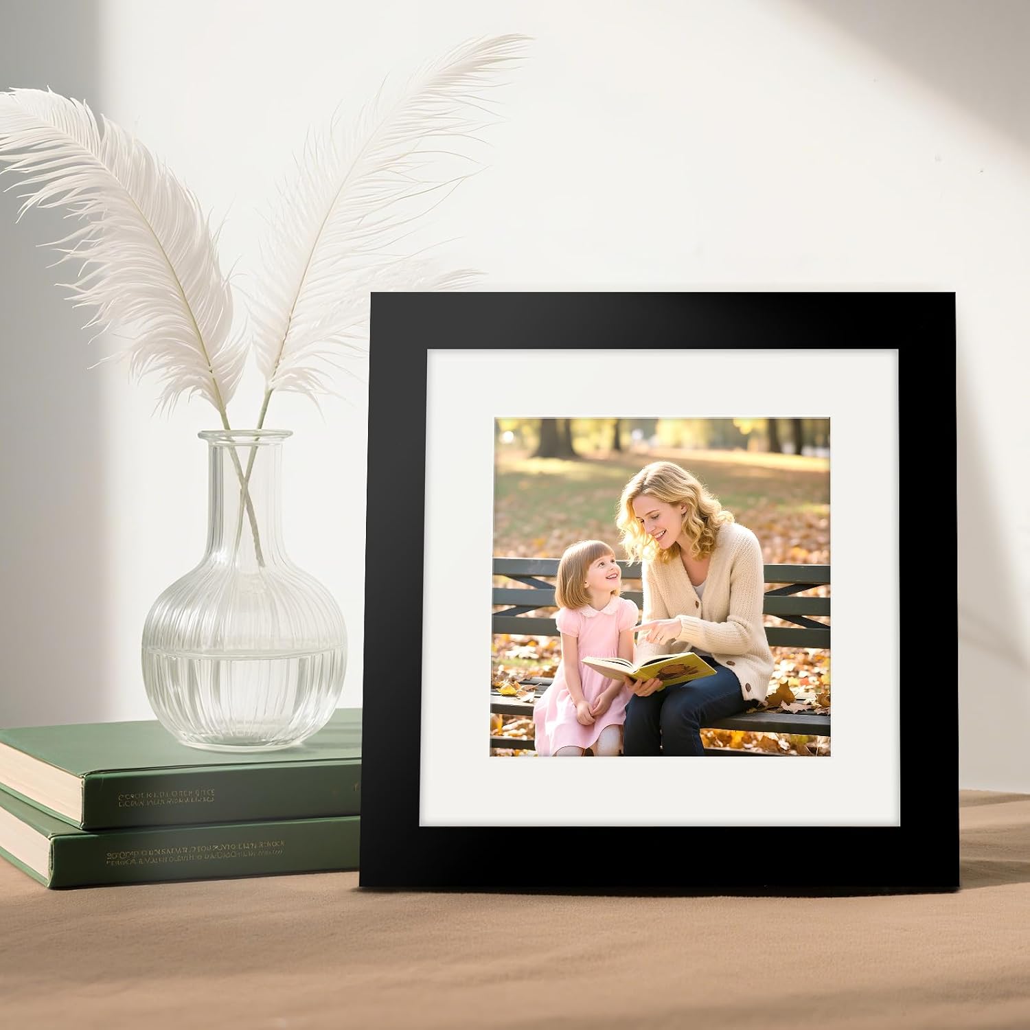 Picture Frames 8x8 2 Pack Made of Solid Wood Black for Wall Mounting and Tabletop Display