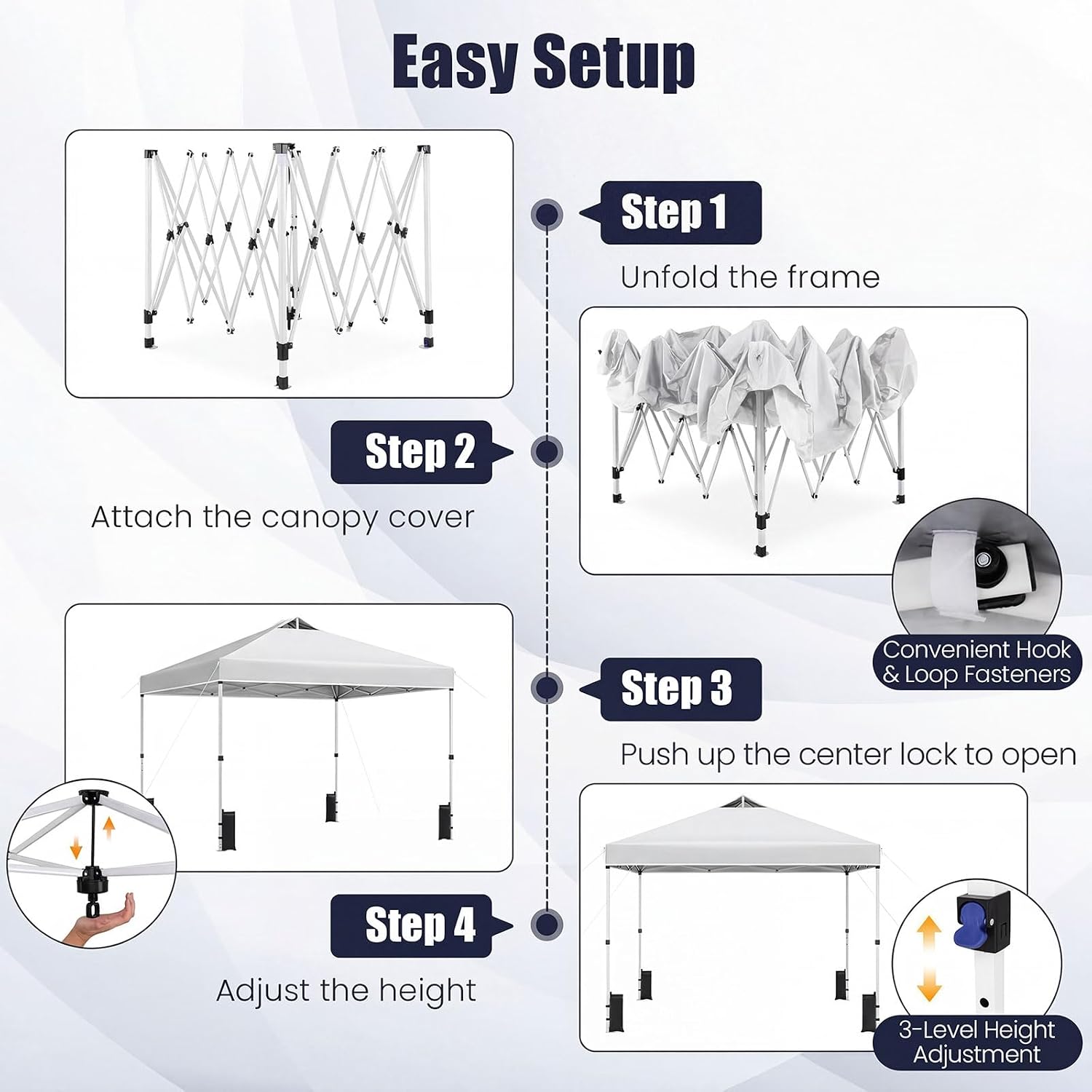 Tangkula 10 x10 Ft Pop Up Canopy with Center Lock, UPF 50+ One-Button Setup Outdoor Canopy Tent with Roller Bag, 4 Sand Bags, Heavy-Duty Steel Frame