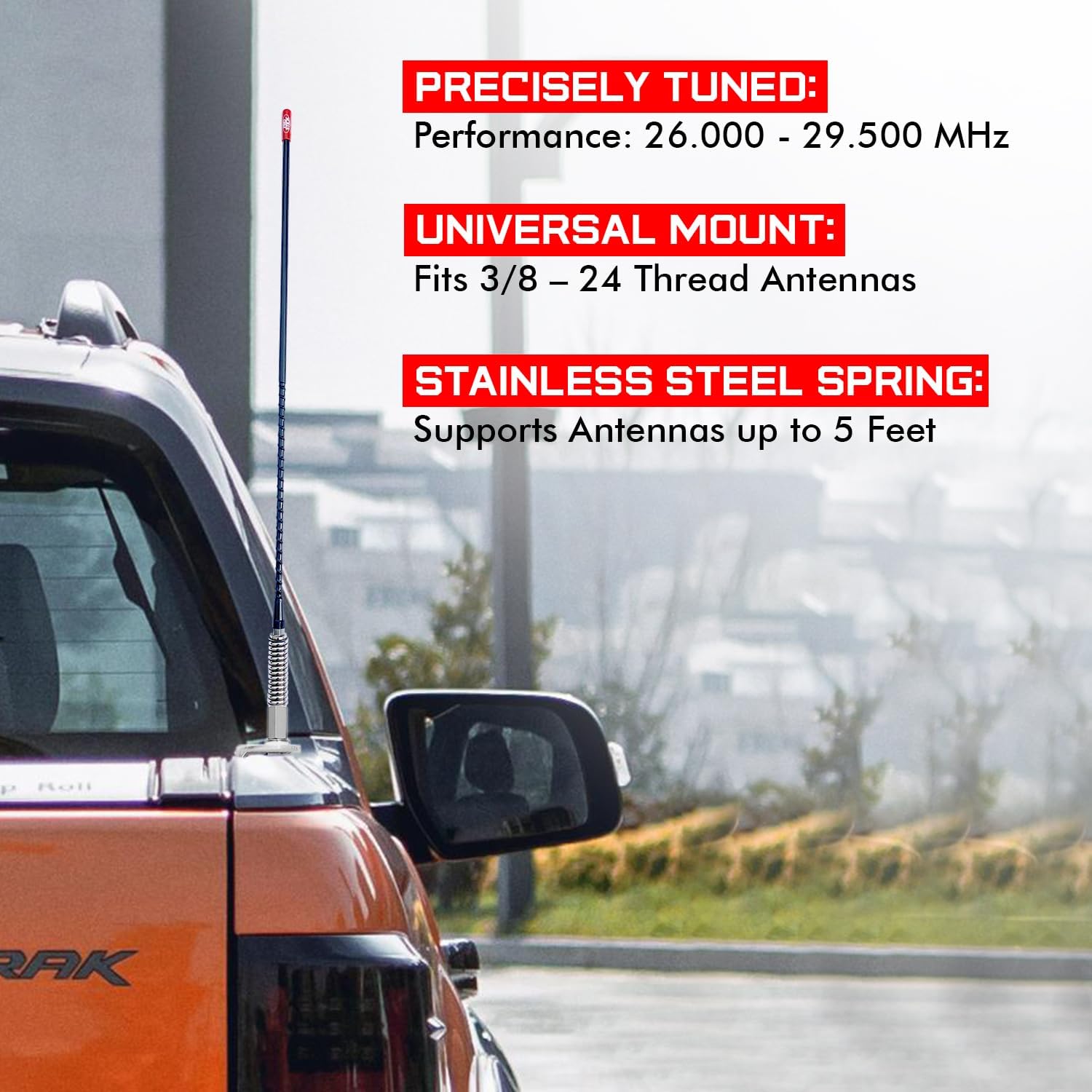 Prostick Fiberglass CB Antenna with Single Groove Mirror Mount & Stainless Steel Spring - 1000 Watt Durable Radio Antenna, Studs
