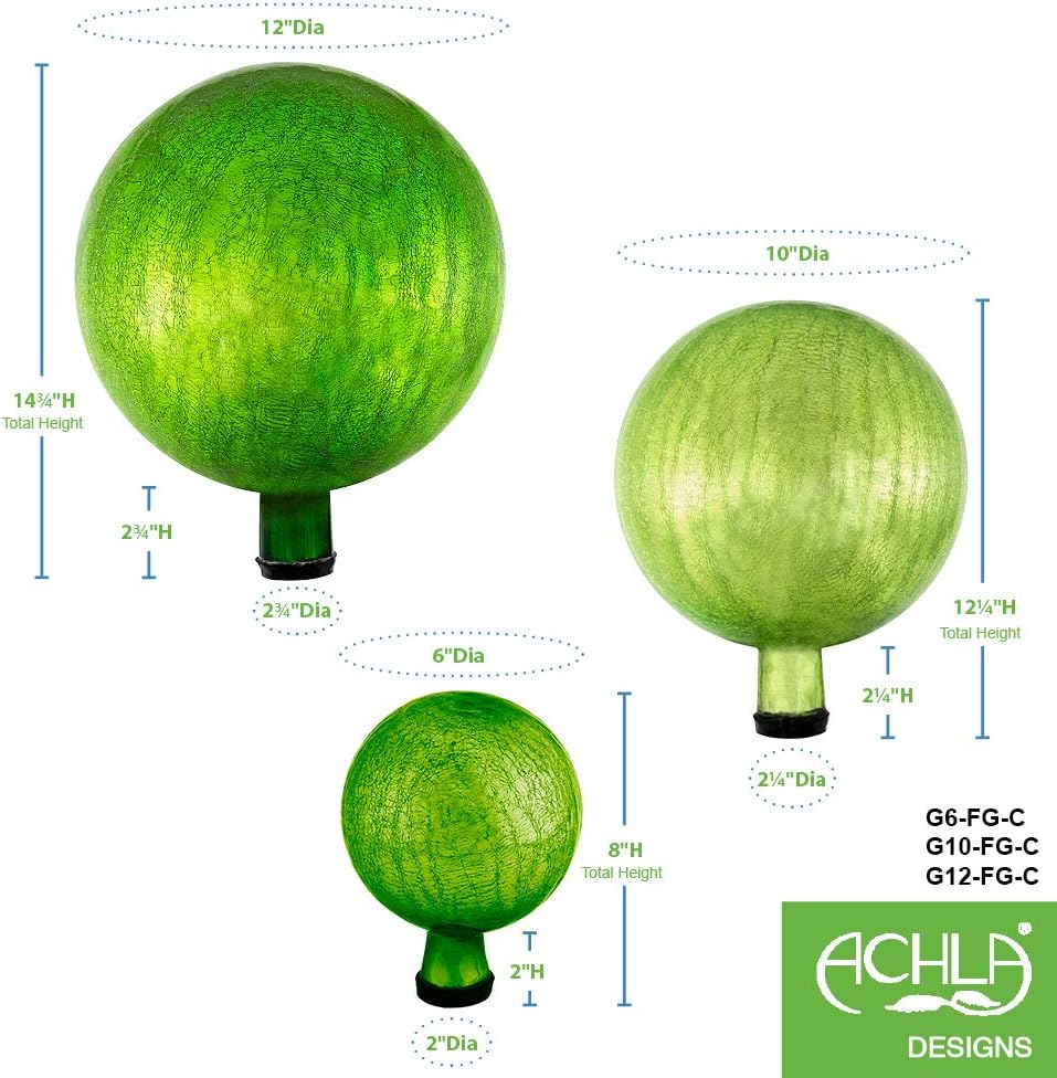 Achla Designs G10-FG-C Gazing, Fern Green 10 inch Glass Garden Globe Ball Sphere, 10