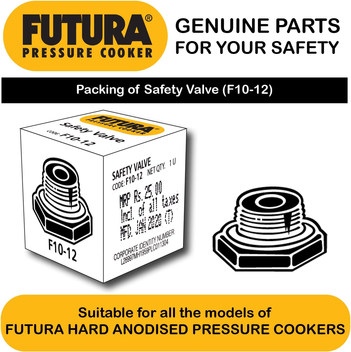 Hawkins Plastic Futura Rubber Gasket For 3L Pressure Cooker And Safety Valve (Black), 3 Liter