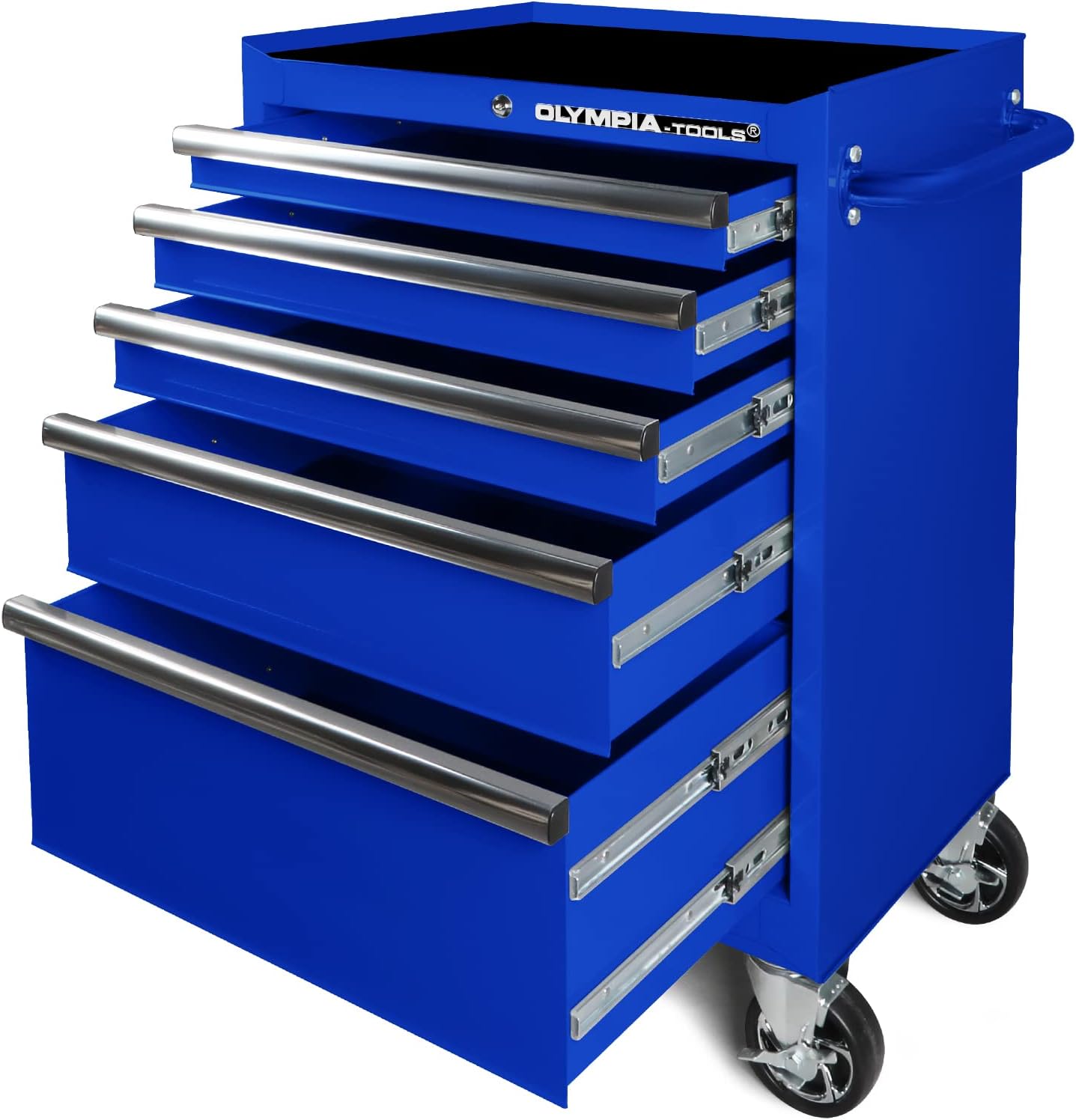 Olympia Tools 72 inch Heavy Duty Mobile Tool Chest Tool Box, with Solid Wood Top Workbench, 15-Drawer Rolling Tool Chest, Tool Storage Organizer for Garage, Workshop, and Home, Black