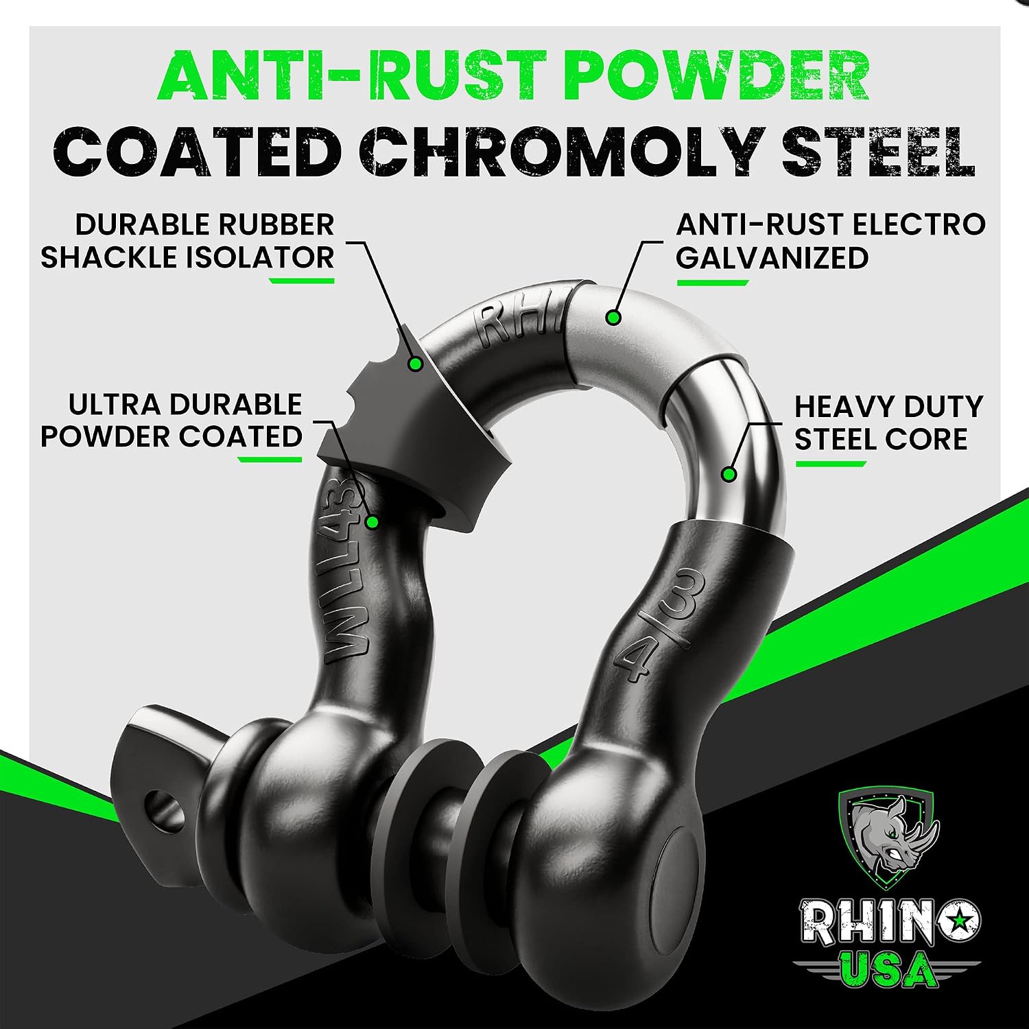 Rhino USA D Ring Shackles (2-Pack) - 41,850lb Break Strength
