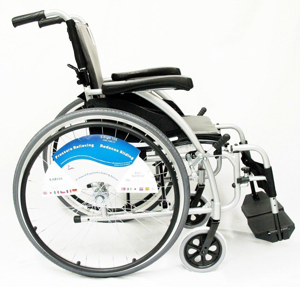 Karman 25 lbs Ergonomic Wheelchair with Removable Footrest 18" Silver