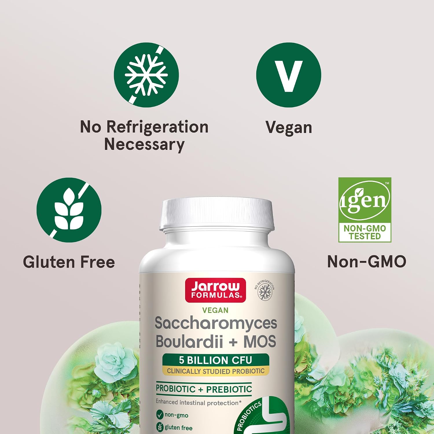 Jarrow Formulas Saccharomyces Boulardii + MOS Probiotics for Digestive Health and Intestinal Tract Support - 5 Billion CFU Per Serving - 90 Delayed Release Caps - Probiotic + Prebiotic - 90 Servings | Intestinal Tract Support, 5 Billion CFU Per Serving,…