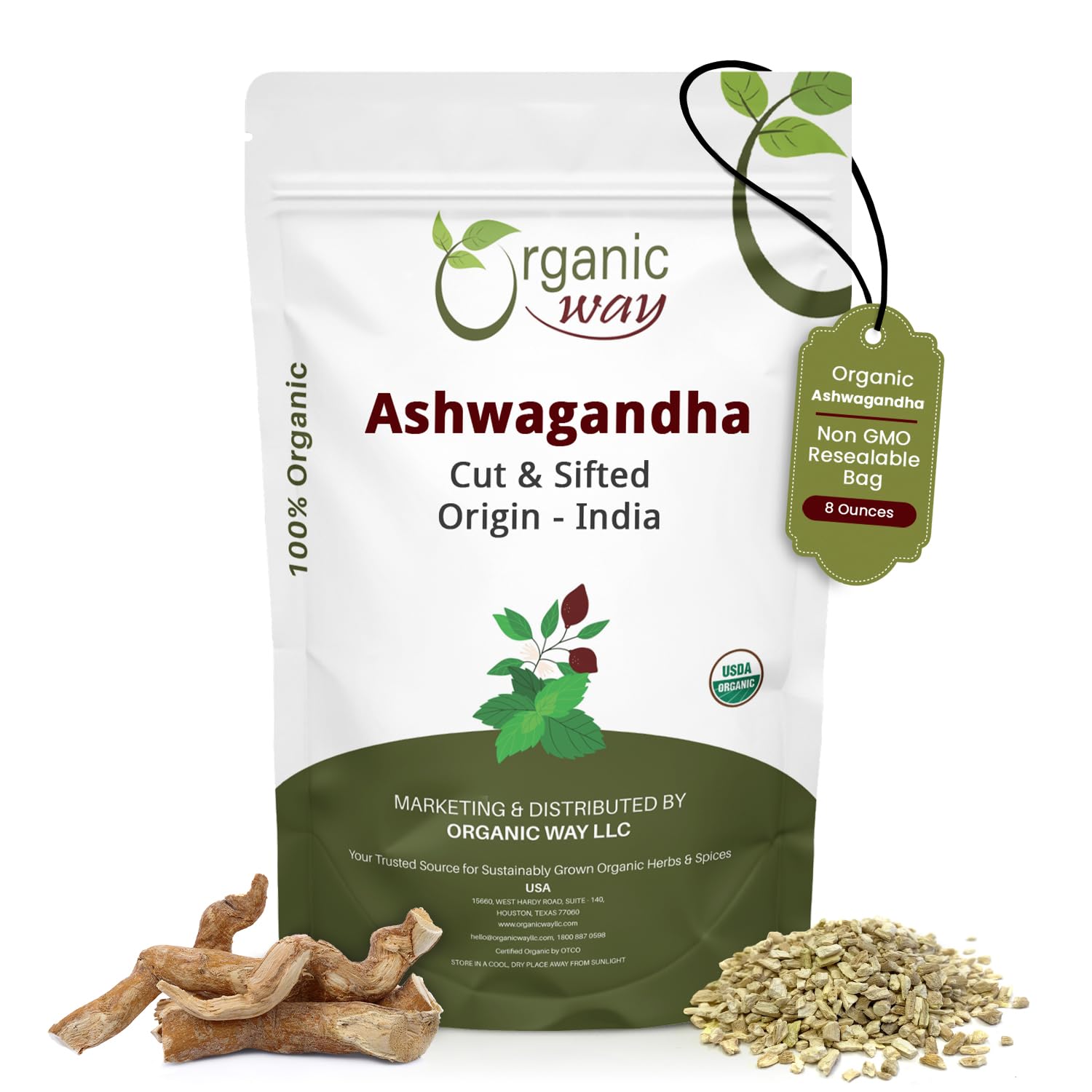 Organic Way Ashwagandha Root Cut & Sifted (Withania somnifera) - Organic & Kosher Certified | Vegan