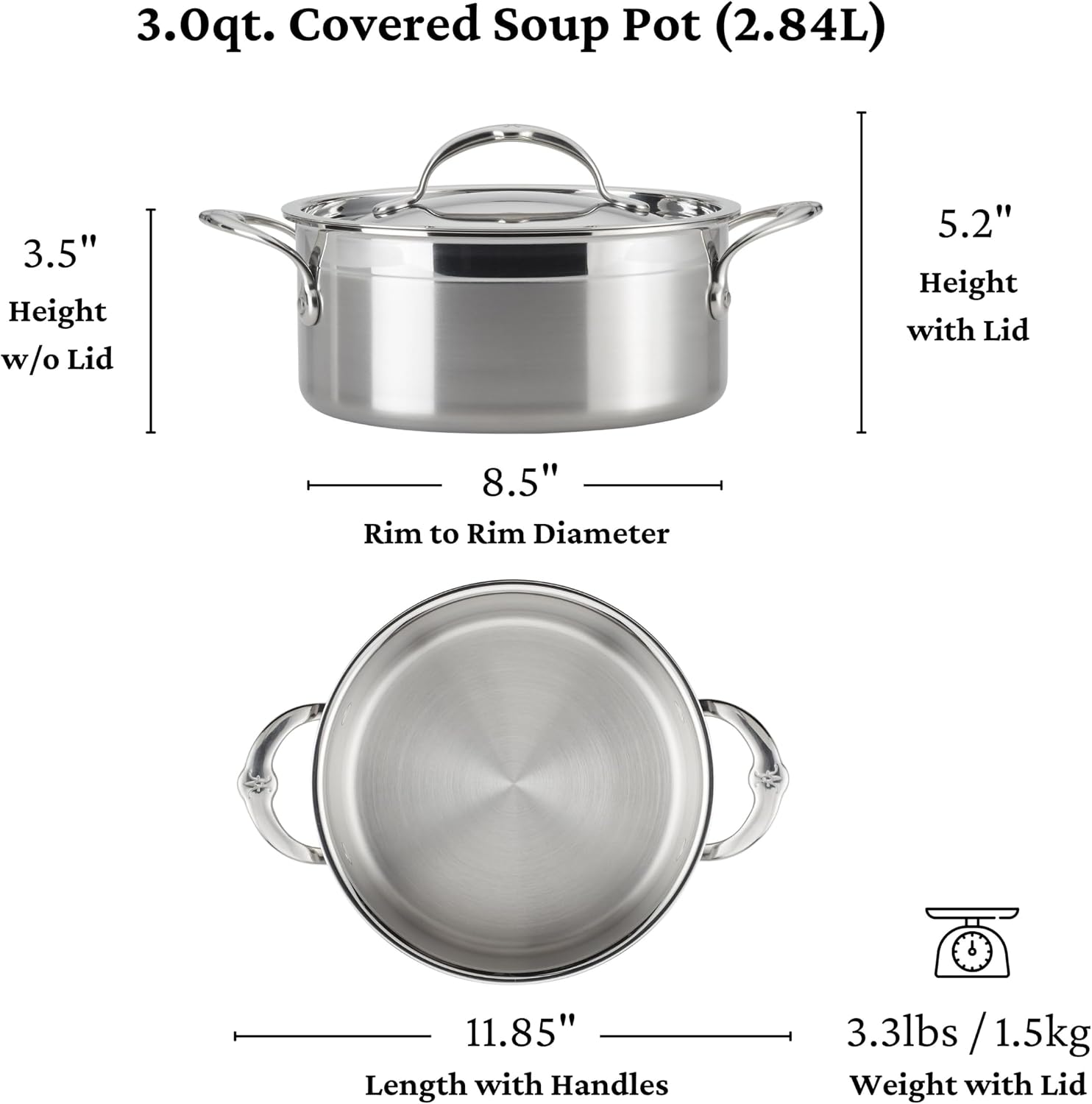Hestan ProBond Forged - Professional Clad Stainless Steel Soup Pot, 3 Quart, Induction Compatible