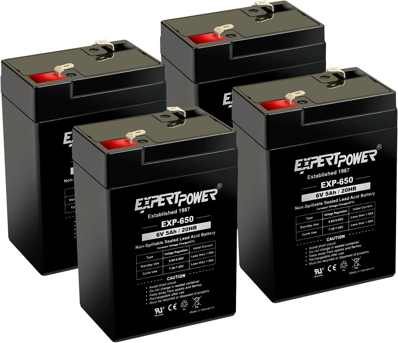 ExpertPower EXP650-6V 5Ah / 20HR SLA Rechargeable 6V Battery for Ride on Toys, Emergency Light, Exit Sign Battery Replacement, Sealed Lead Acid 6 Volt Batteries with F1 Terminals