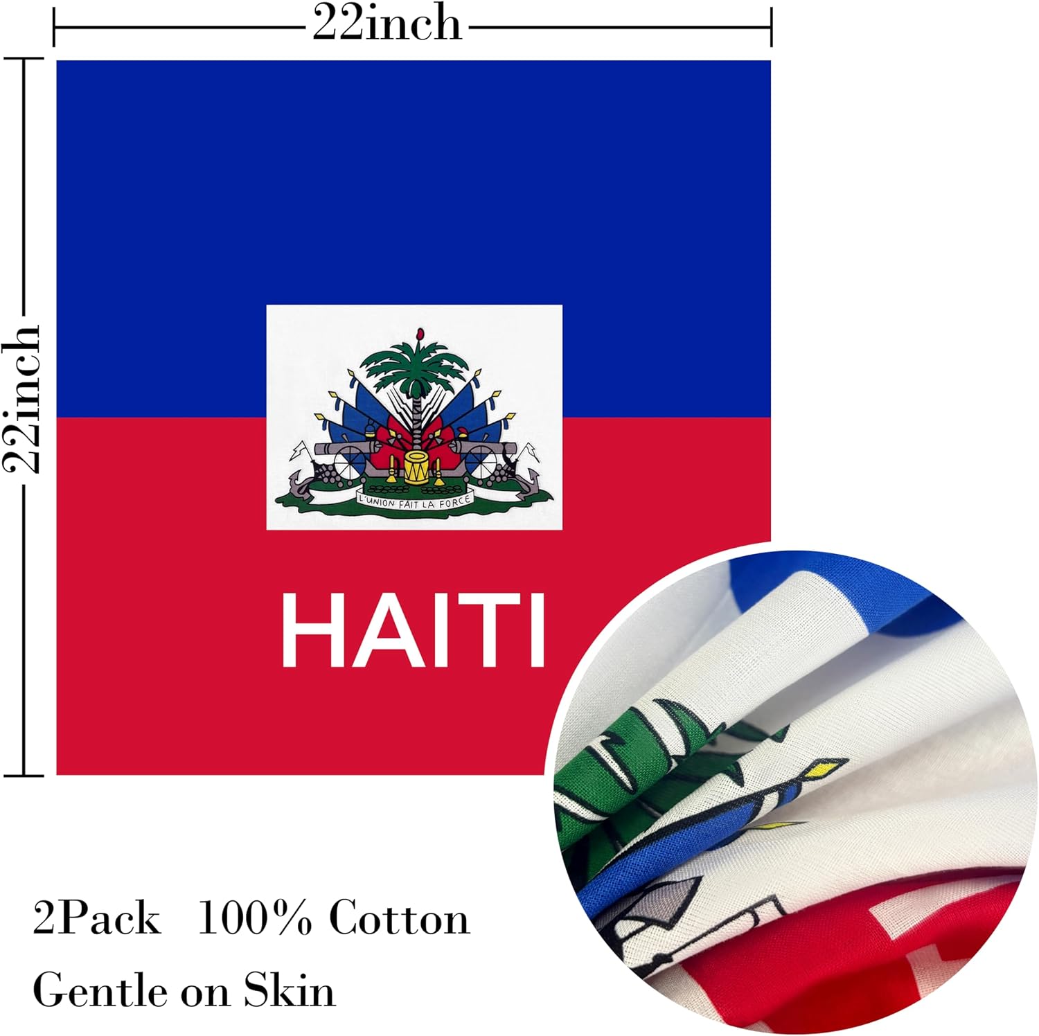 WEITBF 2 Pack Haiti Flag Bandana Haitian Scarf Bandanas Headband - 100% Cotton, 22 x 22 inch