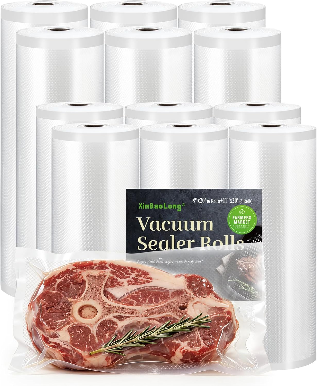 Kitchen Essentials, Vacuum Sealer Bags Rolls, 8in x 20ft, 2 Pack