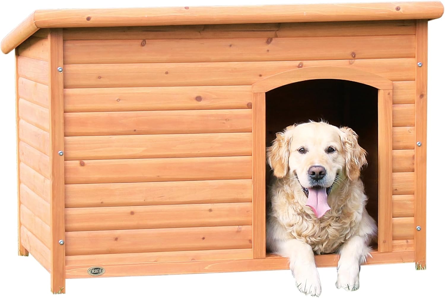 Trixie Natura Classic Dog House - Wooden Outdoor Shelter with Weatherproof Sealer, Hinged Roof & Adjustable Legs for Medium Dogs - Gray - 27 x 41 x 28.5 in