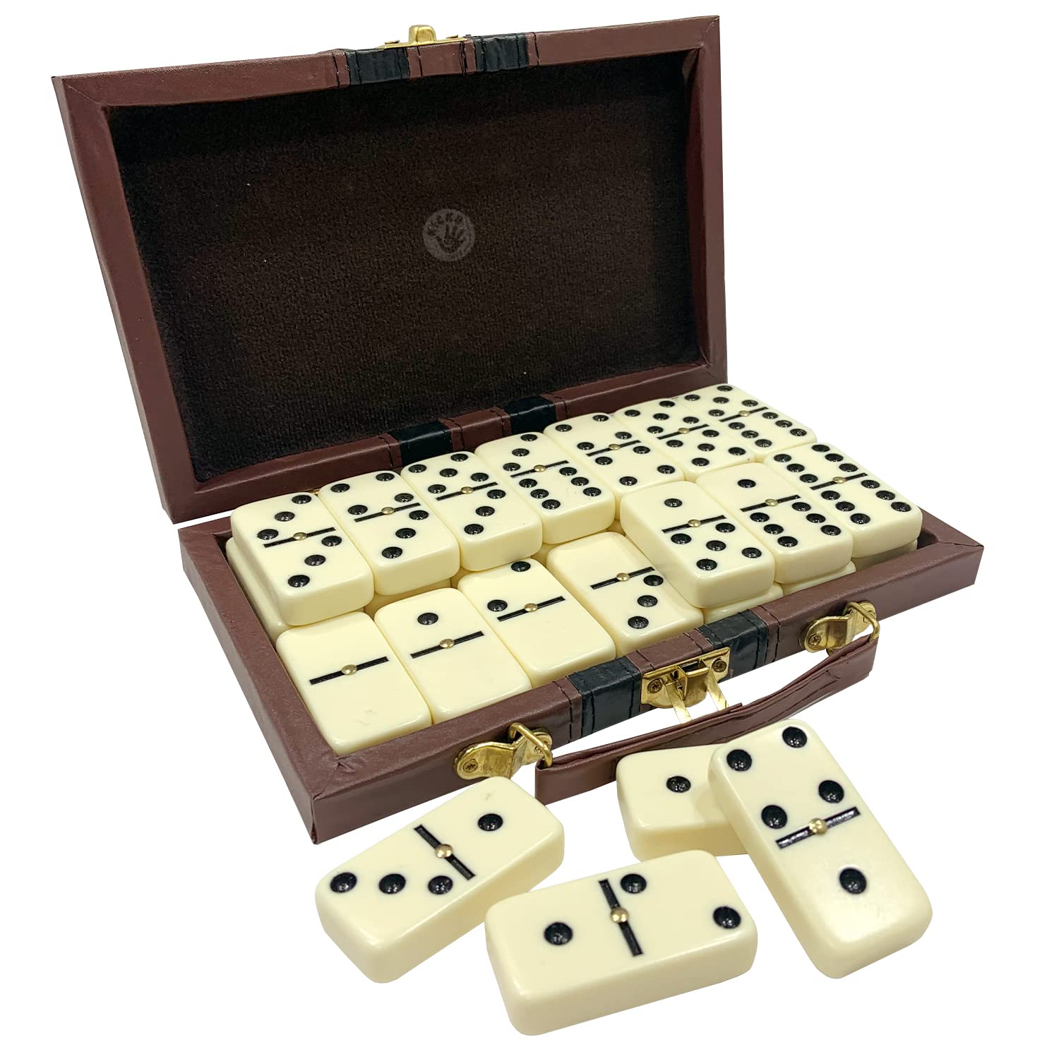 Kicko Domino Set - 28 Pieces Double Six Classic Dominoes in Durable Wooden Brown Box - Fun Mini Board Game for 2-4 Players - Ideal for Boys, Girls, Adults - Family Game Night and Vintage Party Games