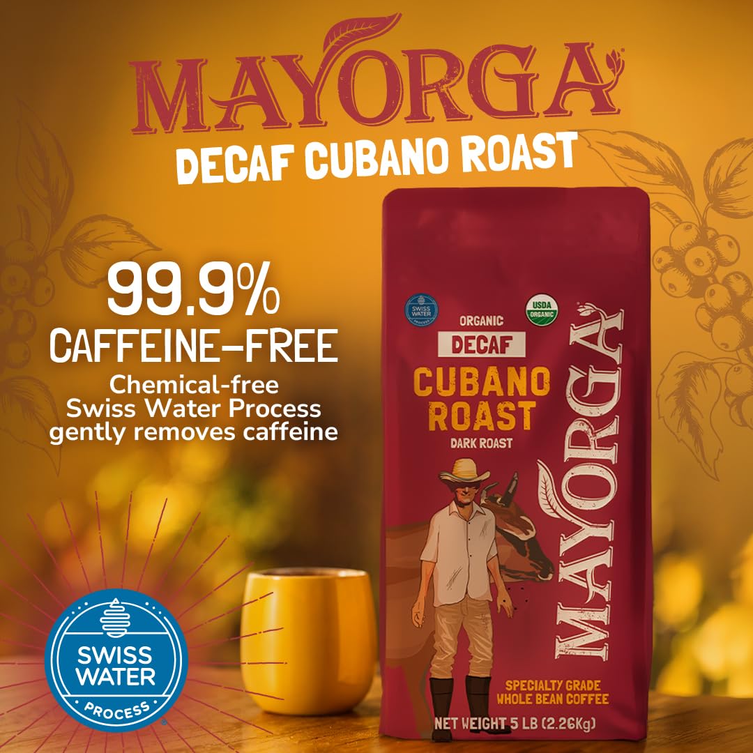 Mayorga Organic Coffee 12oz Cafe Cubano Roast - Dark Roast Whole Bean Coffee Specialty Grade, 100% Arabica, Slow Roasted, Bold and Smooth Flavor with Low Acidity - USDA Organic, Non-GMO, Kosher,