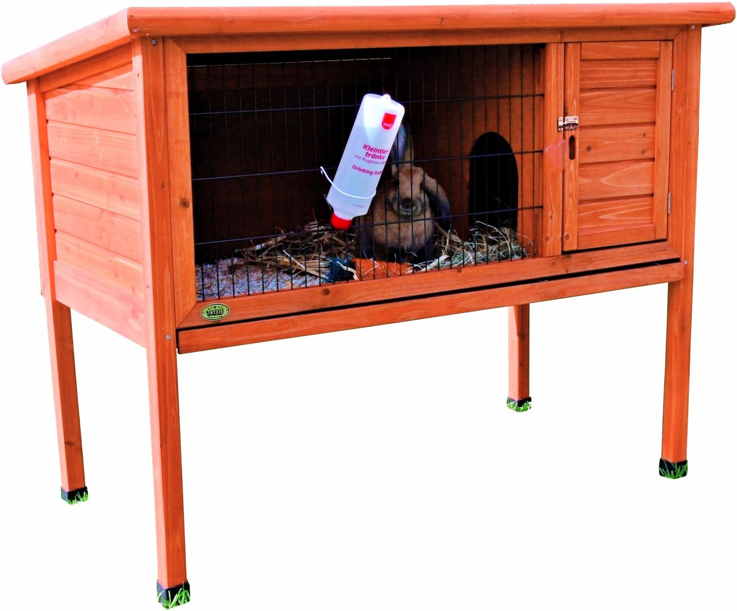 Trixie 2-Story Rabbit Hutch with Retreat Area, Non-Slip Ramp, Hinged Roof with Locking Arm, 4 Doors, 2 Metal Slide Latches, and Pull-Out Trays for Easy Cleaning