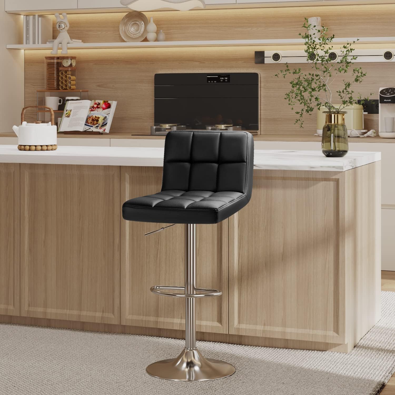 Furmax Bar Stools Modern Pu Leather Swivel Adjustable Hydraulic Bar Stool Square Counter Height Stool Set of 2 (White)