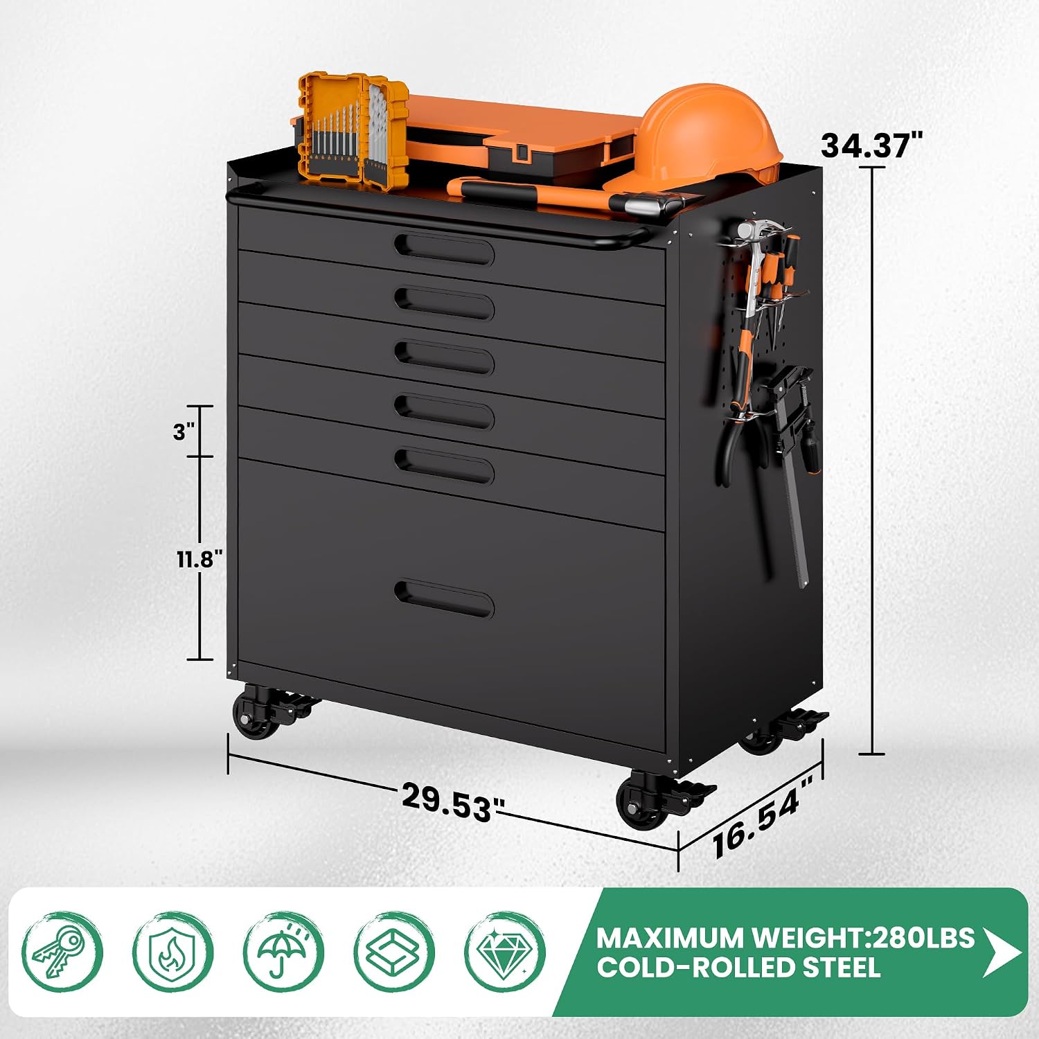 Garage Cabinets,Metal Garage Storage Cabinet with Wheels,Black Lockable Rolling Tool Cabinet with Drawer and Adjustable Shelves,Heavy Duty Tool Chest for Home Office Utility Room
