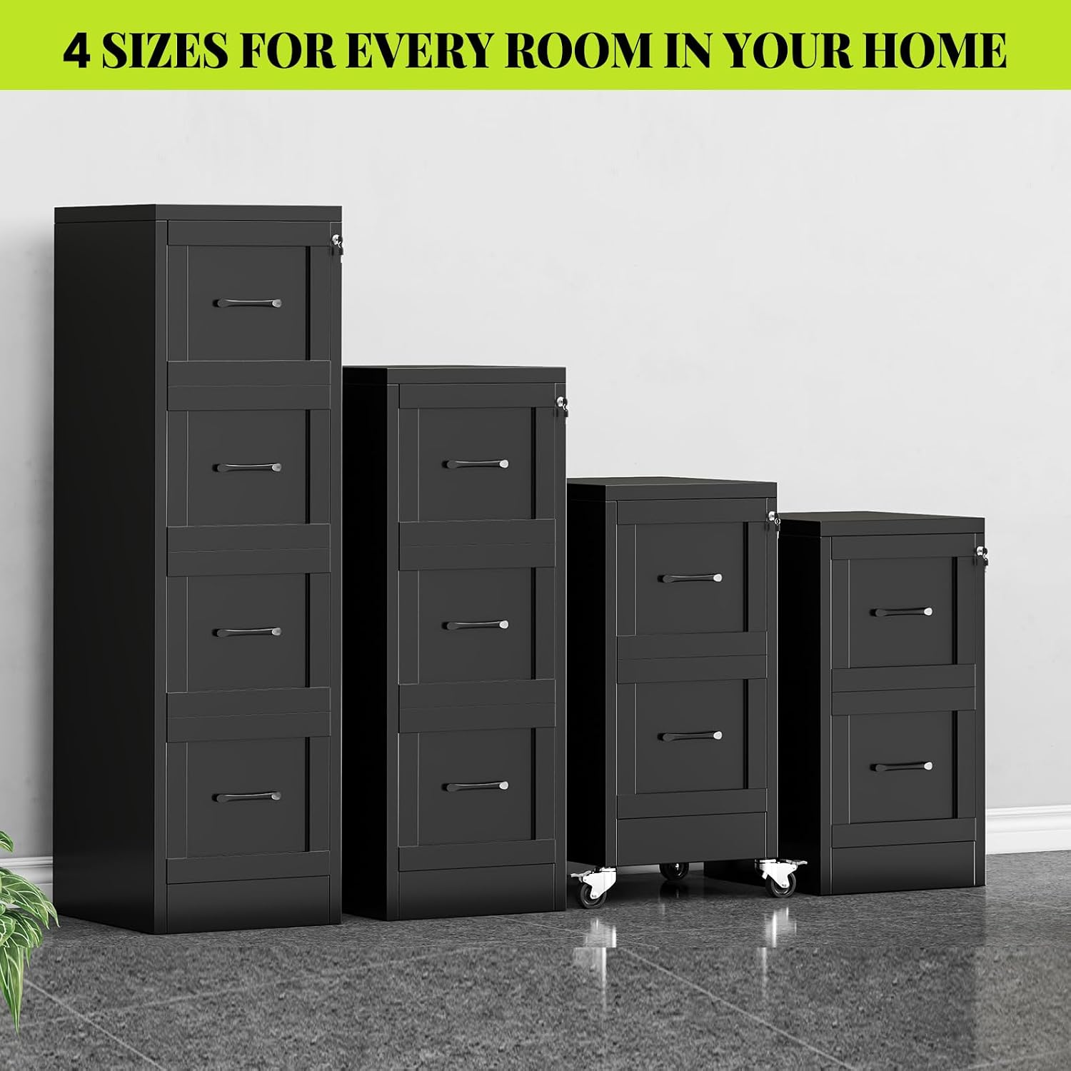 3 Drawer File Cabinet, Office Mobile Filing Cabinet, Printer Stand | All-in-One Office Storage, 3 Storage Drawers, 2 Adjustable Shelves, Lockable Cabinet, 4 Casters, 46.5-Inch Top