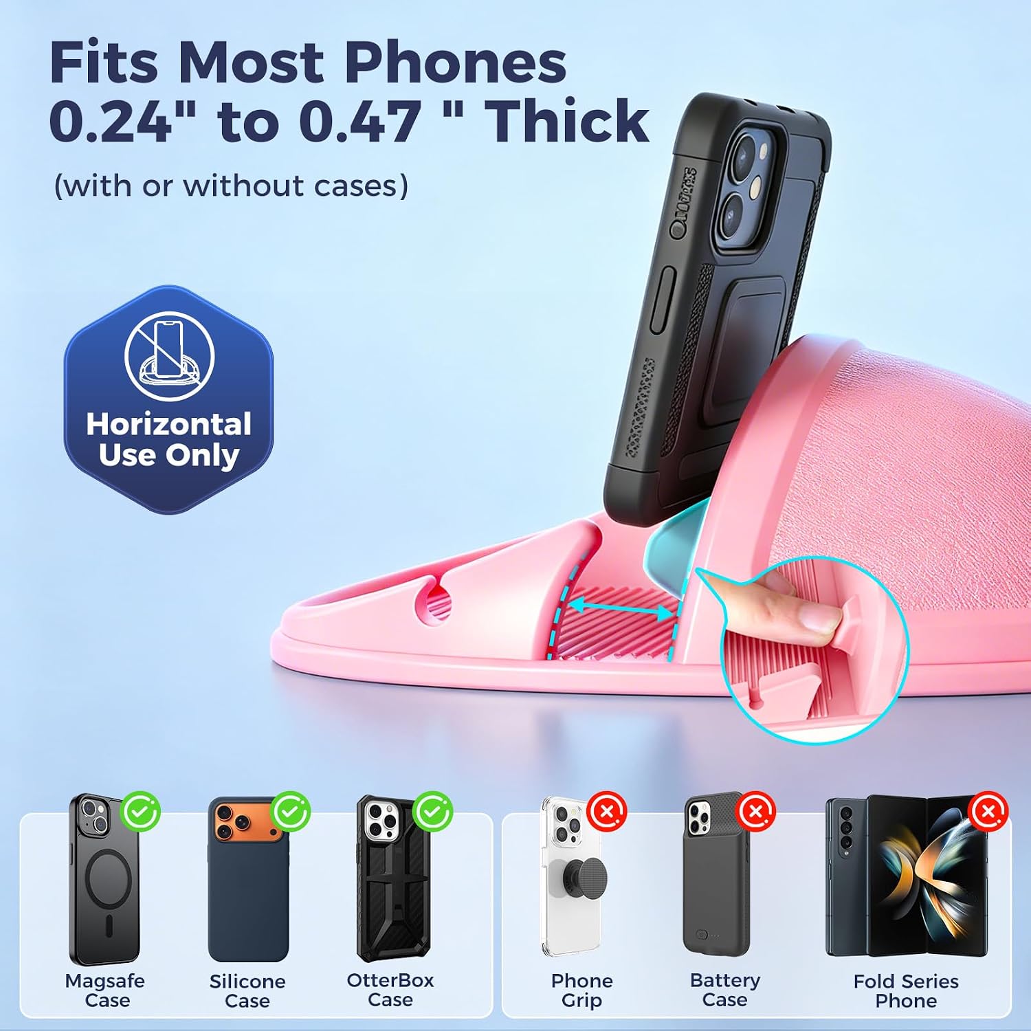 Loncaster Car Phone Holder, Car Phone Mount Silicone Car Pad Mat for Various Dashboards, Slip Free Desk Phone Stand Compatible with iPhone, Samsung, Android Smartphones, GPS Devices and More, Black