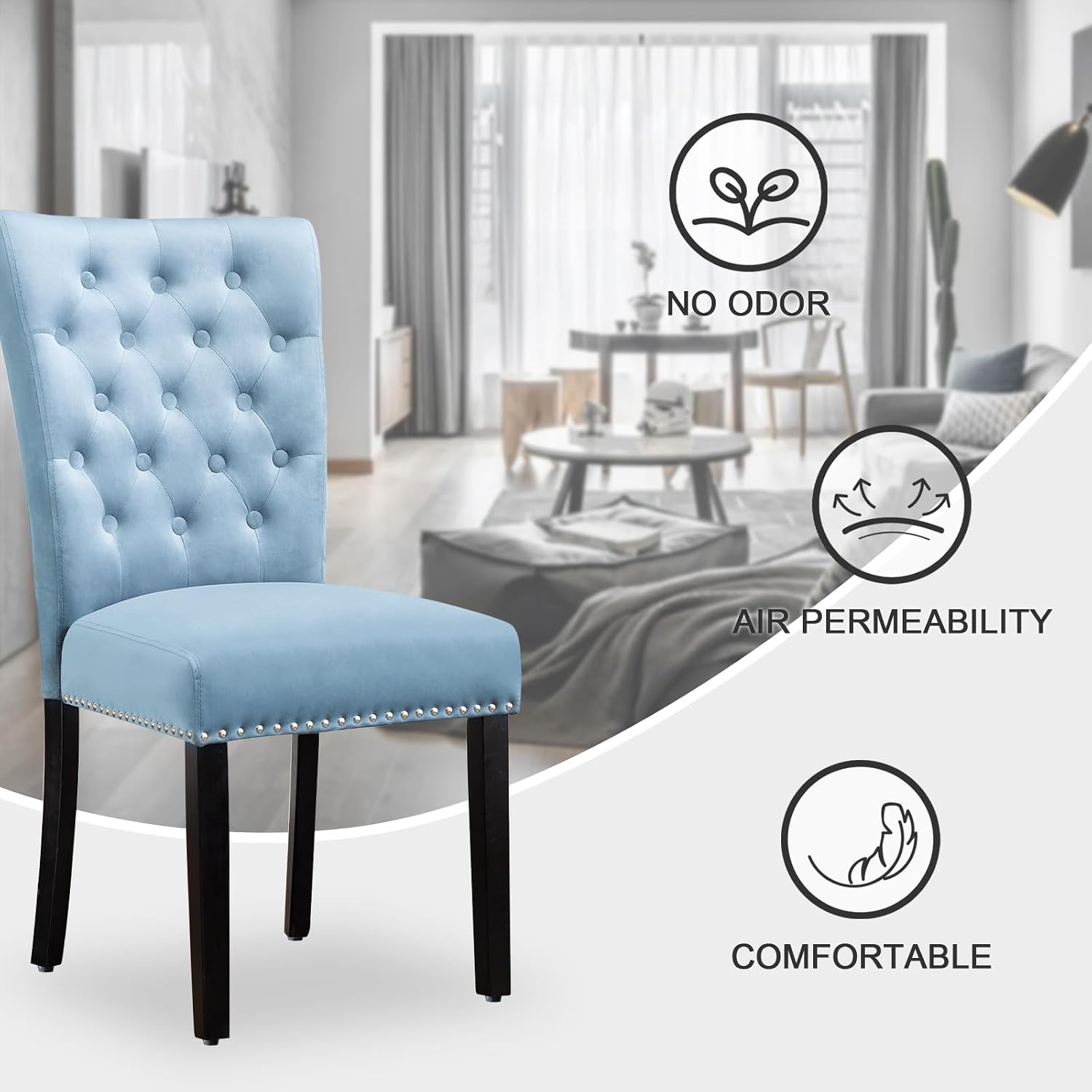 adochr Velvet Dining Chairs Set of 2, Parsons Kitchen Chair, Blue