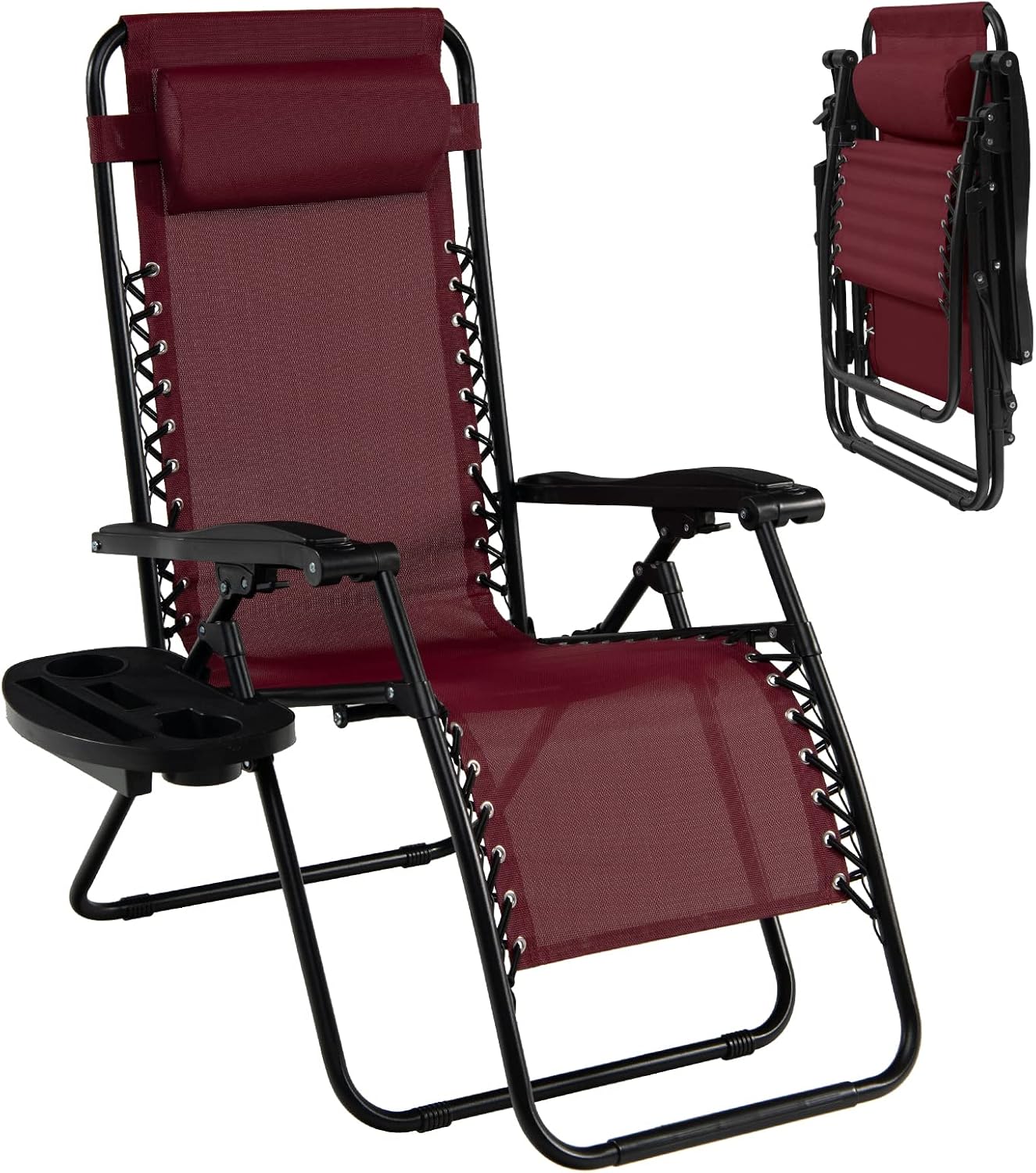Goplus Zero Gravity Lounge Chairs, 160°Adjustable Folding Recliner w/Pillow and Cup Holder, 350LBS Comfy Outdoor Lounge Chairs for Patio, Lawn, Yard & Camp(1, Gray)