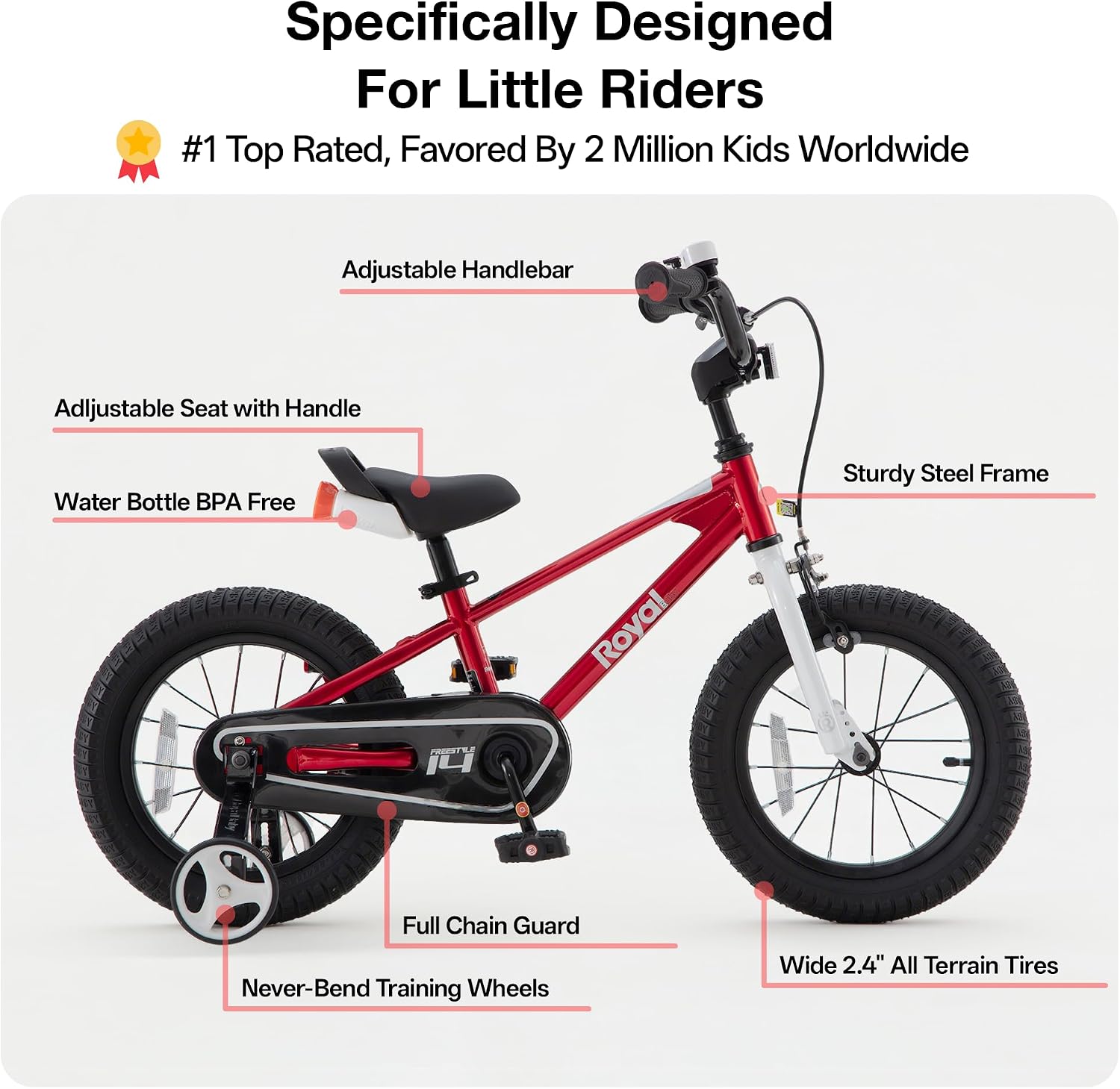 RoyalBaby Freestyle Kids Bike 12 14 16 Inch with Training Wheels, 18 Inch with Kickstand, Bicycle for Ages 3-10 Years Boys Girls